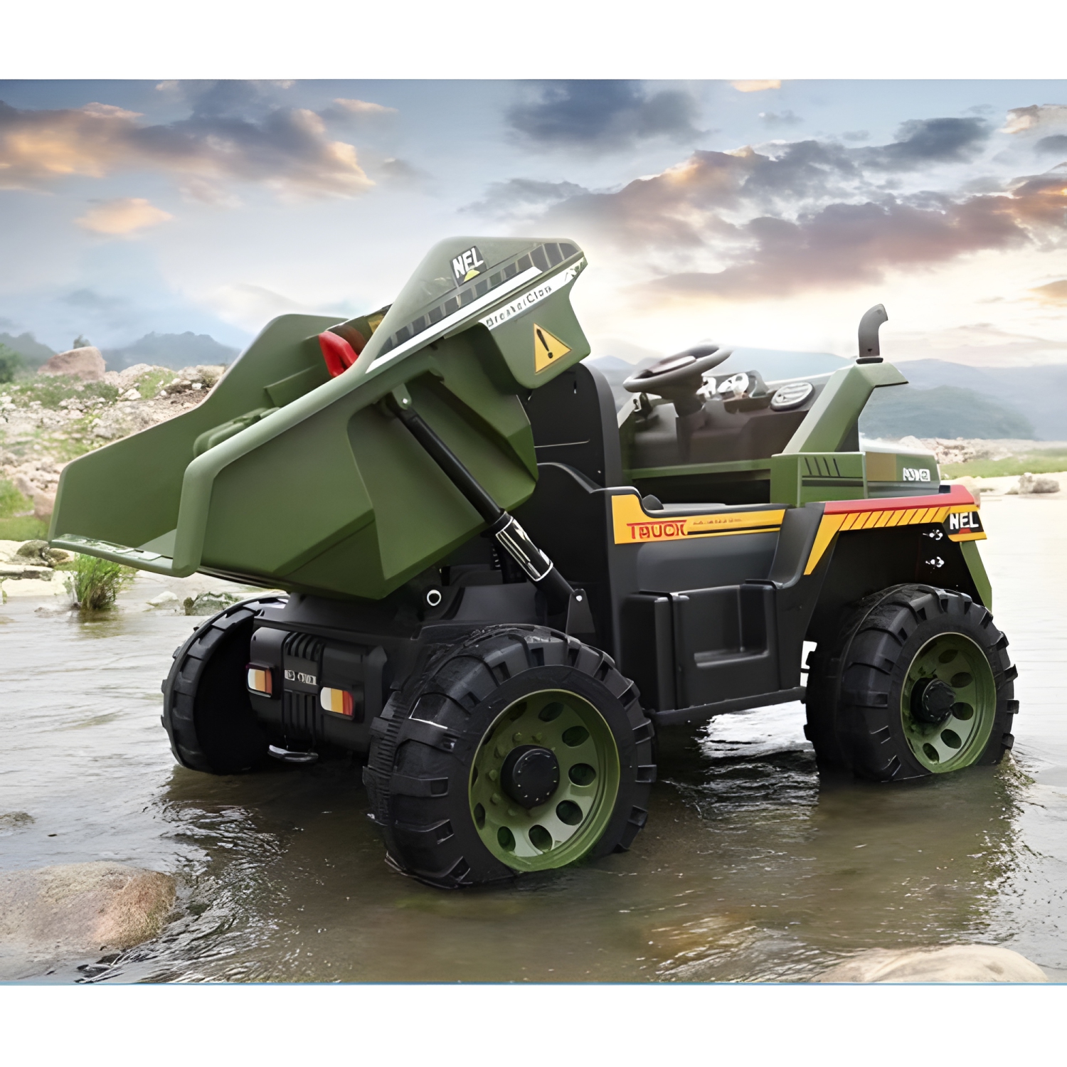 Zoom Buggeez Camoflage Dump Truck A797 12V Two Seater 4×4 Off-Road Ride On Car