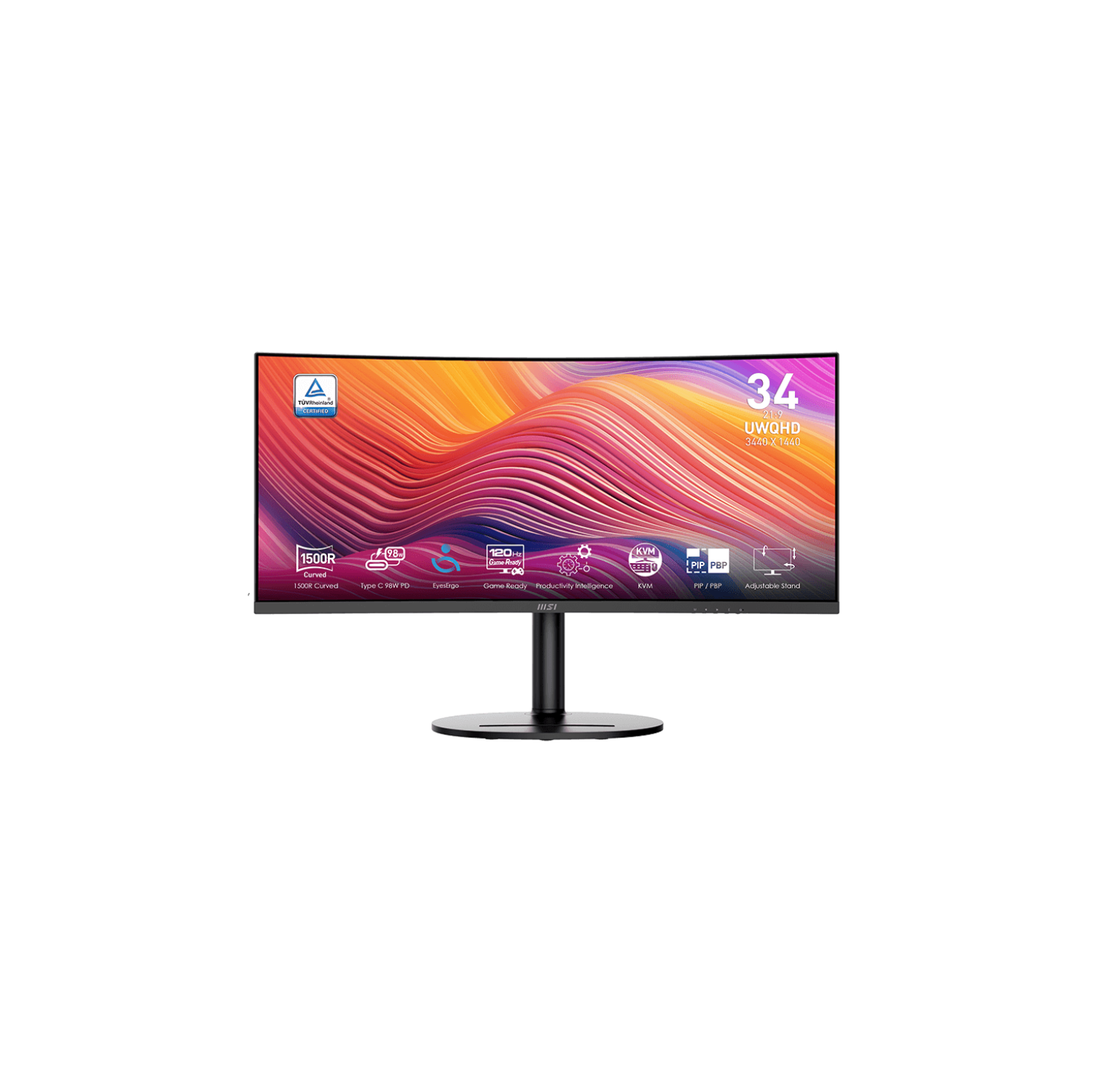 MSI 27" 3440 x 1440 (UWQHD) 120Hz 1ms (MPRT) / 4ms (GTG) Curved VA Monitor Height, Tilt, Swivel adjustable (Modern MD342CQP)