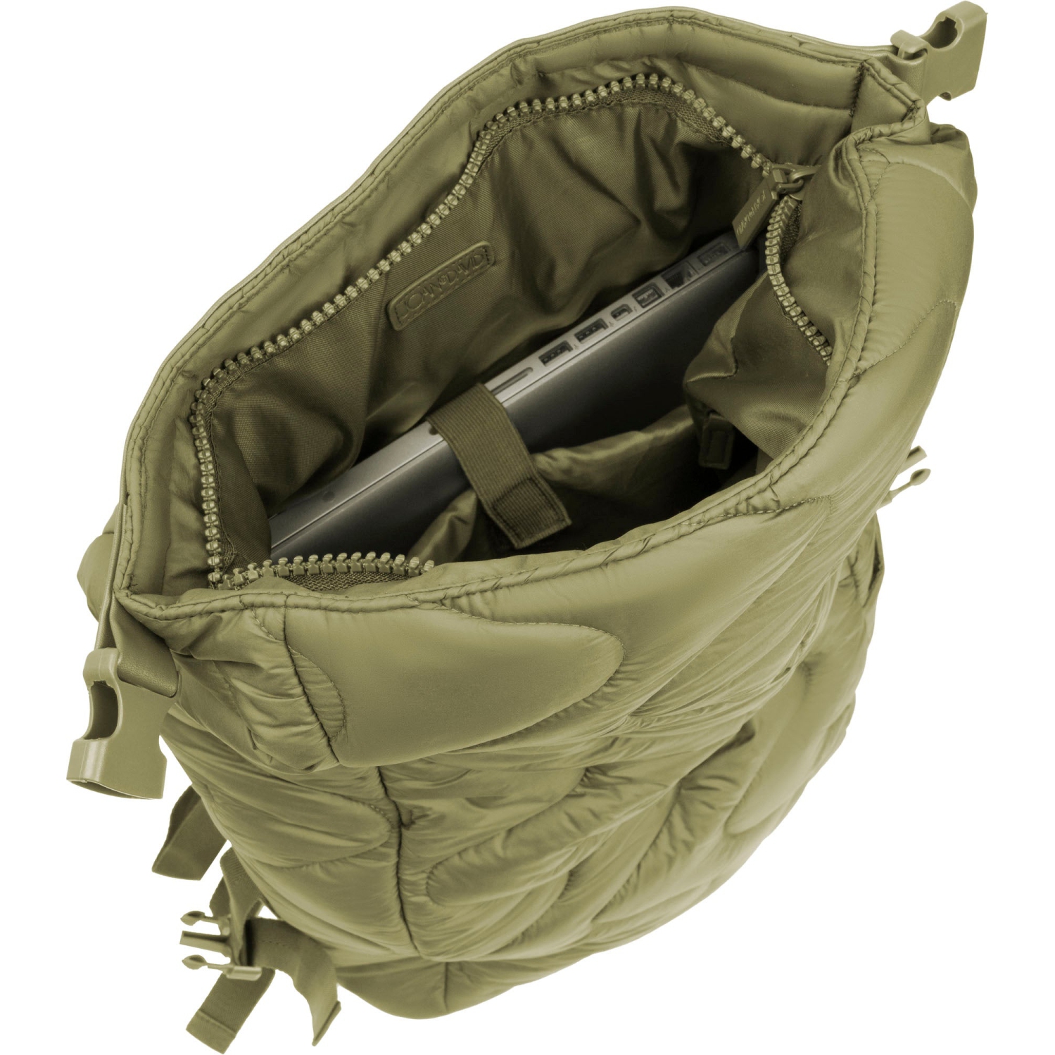 Sac à dos à rabat matelassé en nylon Puffer Wave de 18 po de Joan & David - Olive