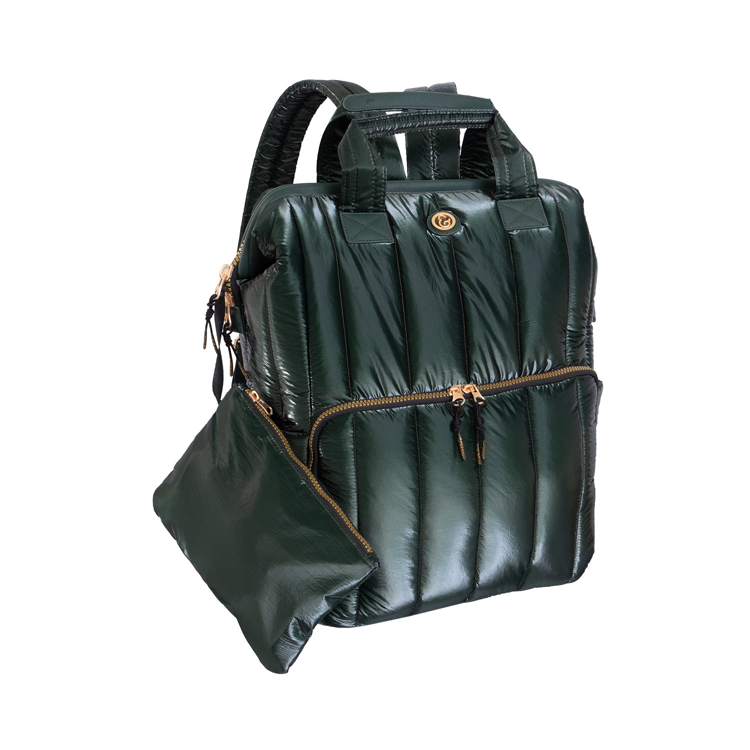 Joan & David 18 Inch Tubular Quilted Metallic Nylon Workbook Backpack - Emerald