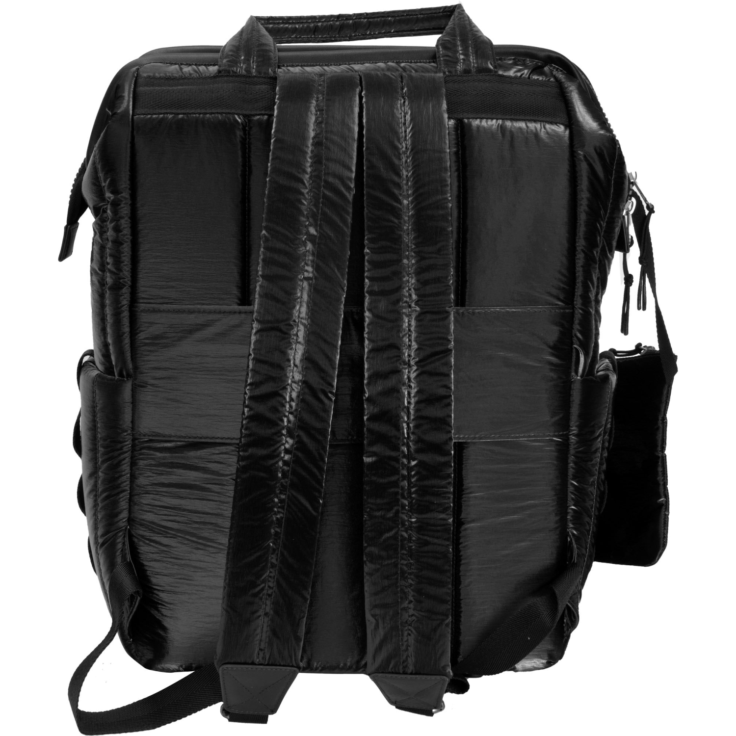 Joan & David 18 Inch Tubular Quilted Metallic Nylon Workbook Backpack - Black