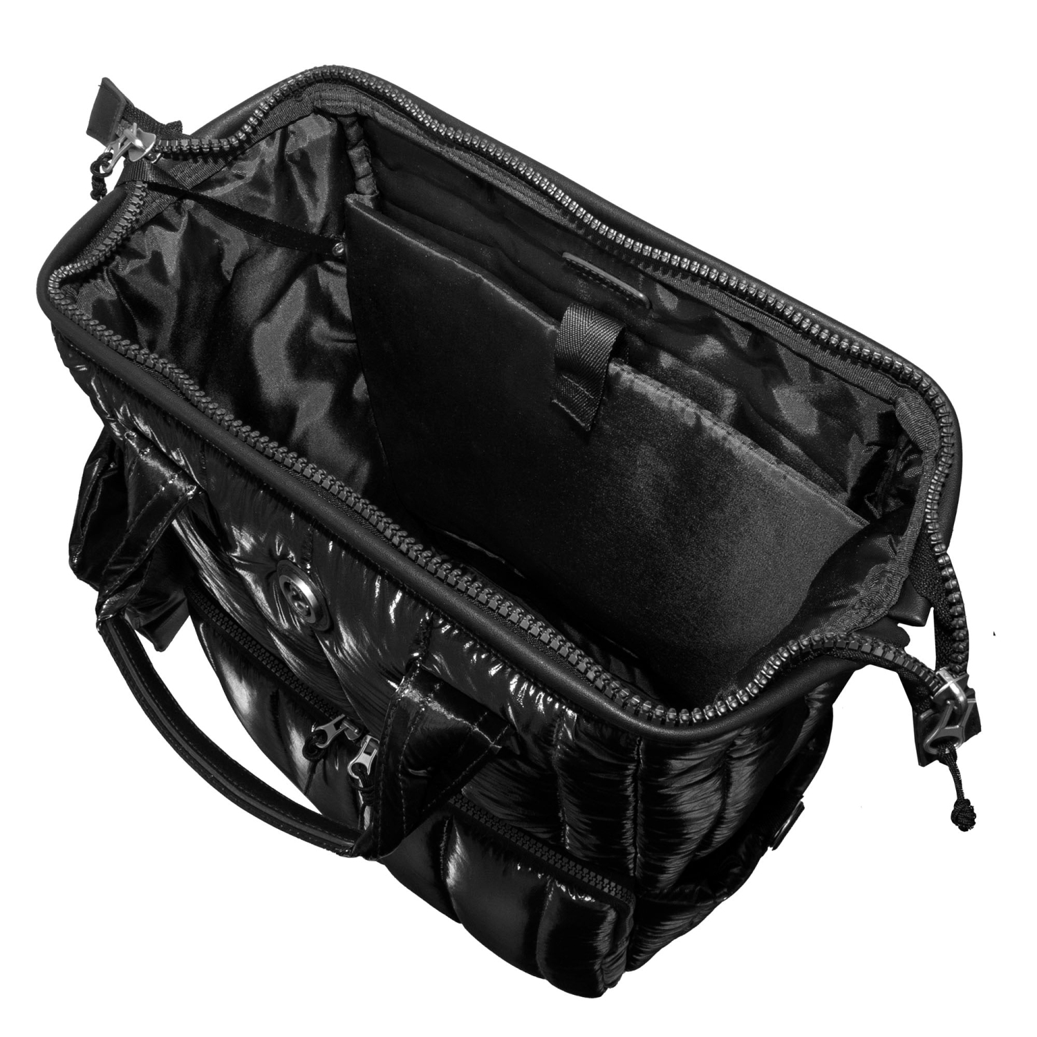 Joan & David 18 Inch Tubular Quilted Metallic Nylon Workbook Backpack - Black