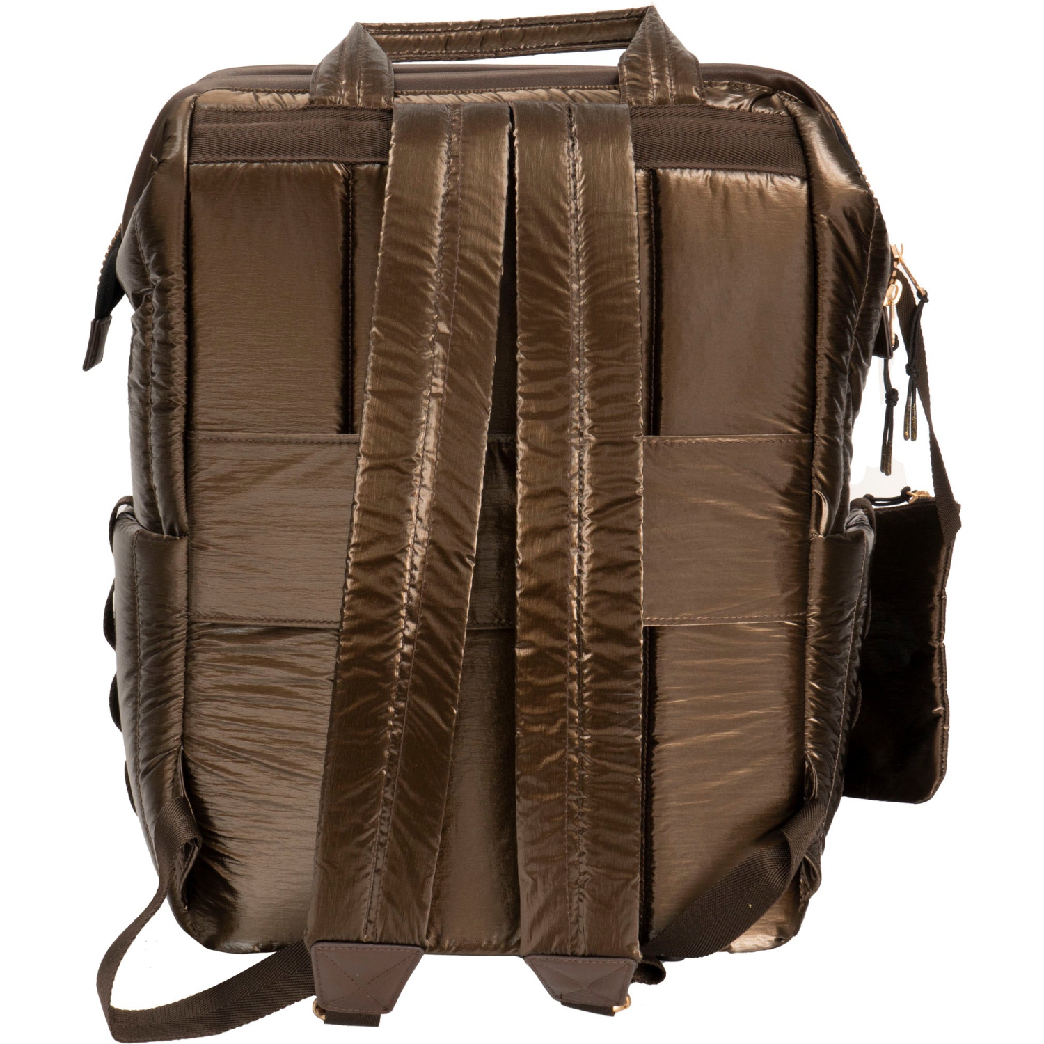 Joan & David 18 Inch Tubular Quilted Metallic Nylon Workbook Backpack - Metallic Chocolate