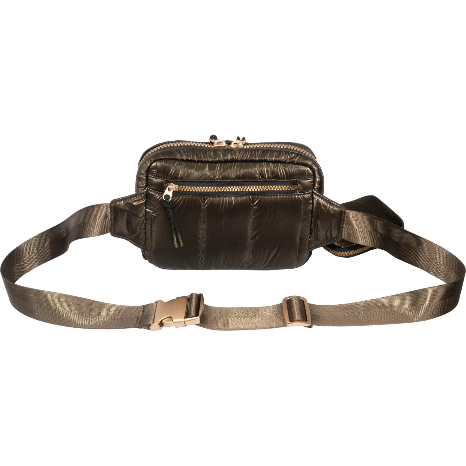 Joan & David 9 Inch Metallic Puffer Tubular Quilted Nylon Sling Pouch - Metallic Chocolate