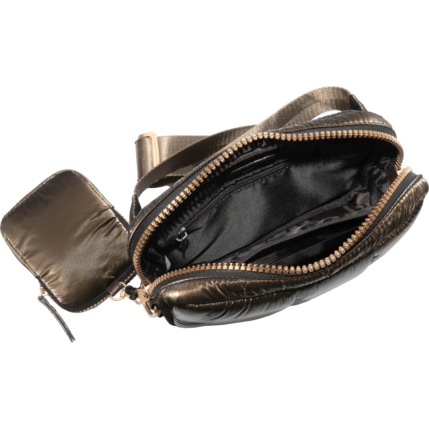 Joan & David 9 Inch Metallic Puffer Tubular Quilted Nylon Sling Pouch - Metallic Chocolate