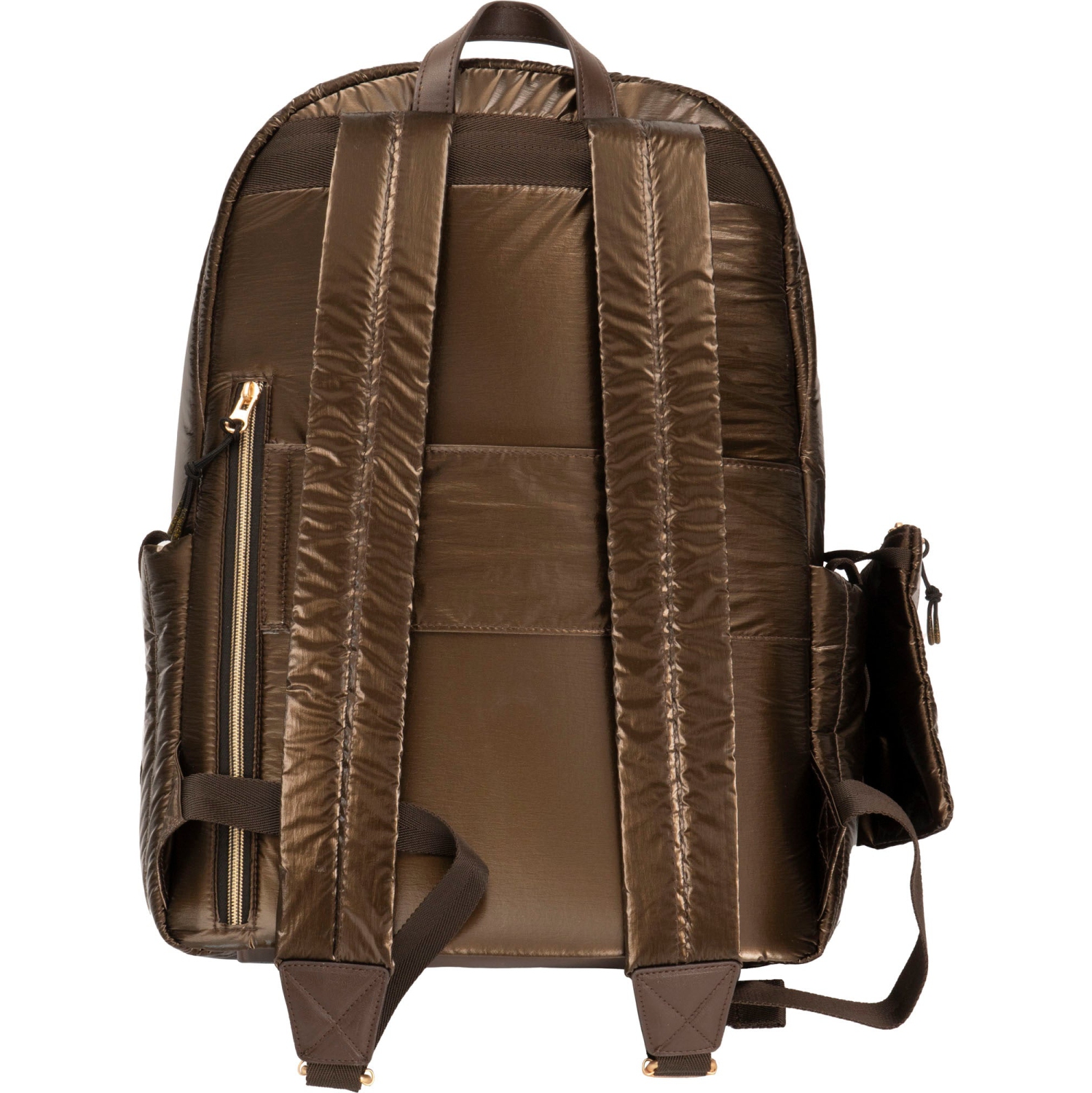 Sac à dos de voyage en nylon métallique matelassé tubulaire 18 po de Joan & David - Chocolat métallique