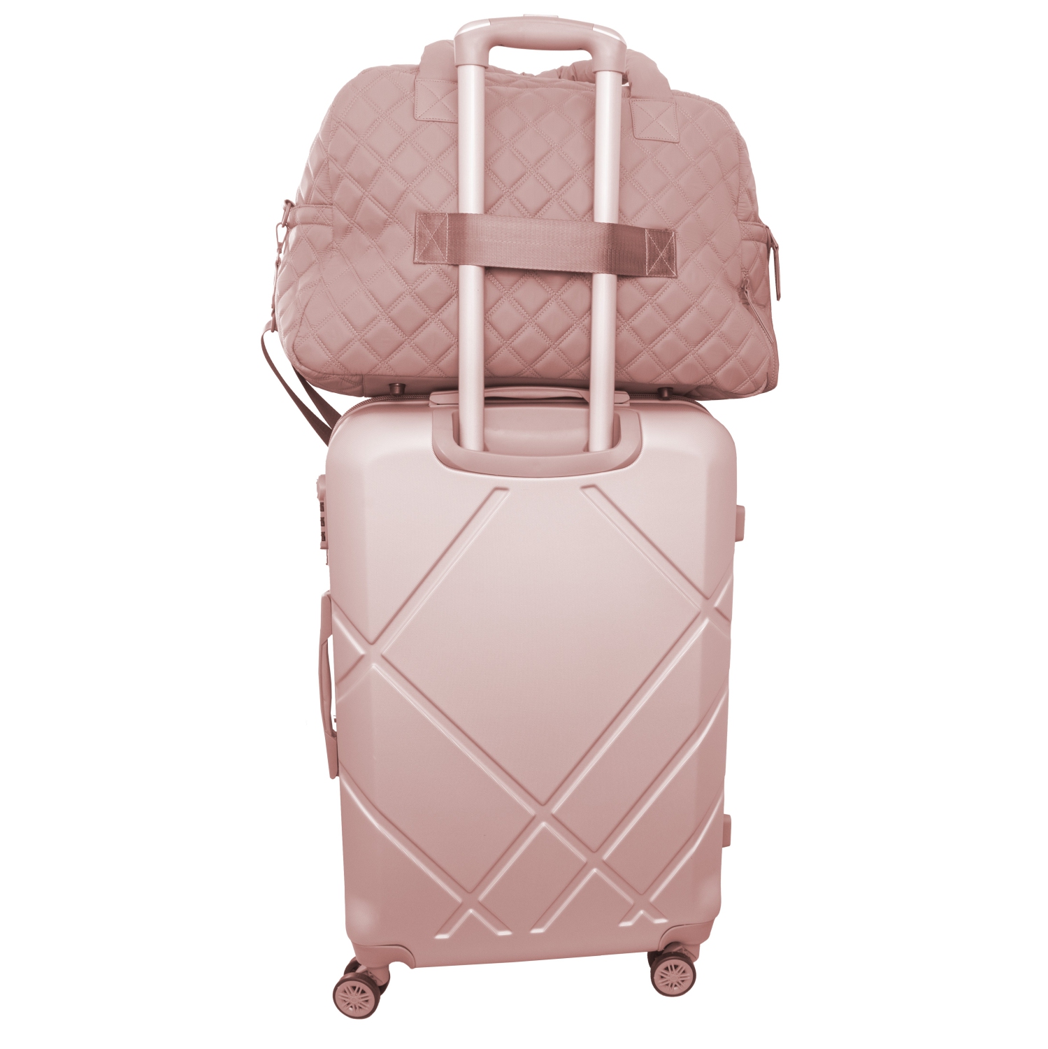 Joan & David 22 Inch Diamond Quilted Nylon Travel Duffle Bag - Blush