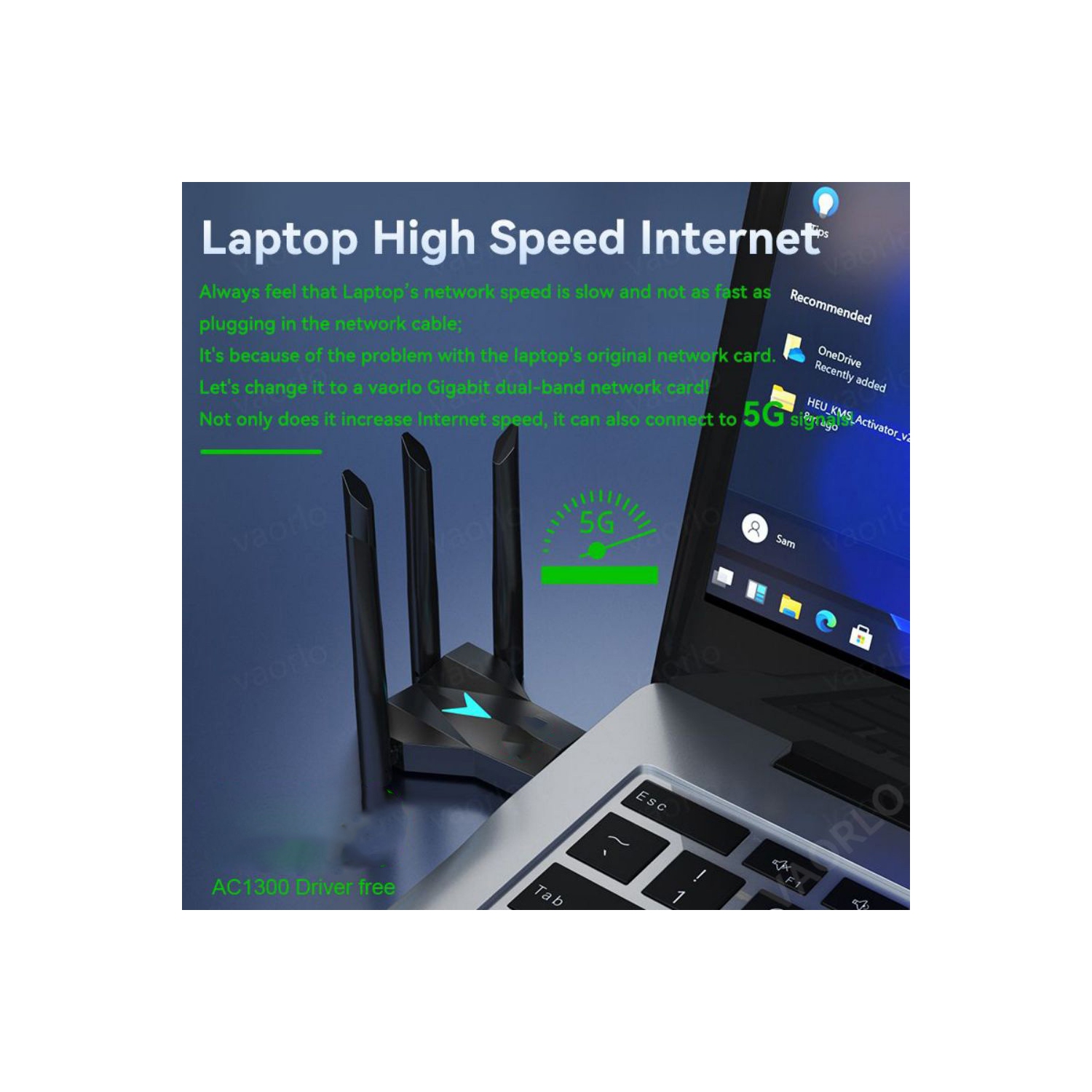 axGear USB 3.0 Wireless WiFi Network Adapter Dual Band 1300Mbps 2.4G 5GHz Receiver