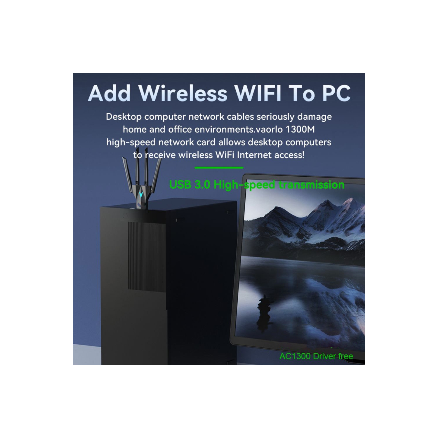 axGear USB 3.0 Wireless WiFi Network Adapter Dual Band 1300Mbps 2.4G 5GHz Receiver