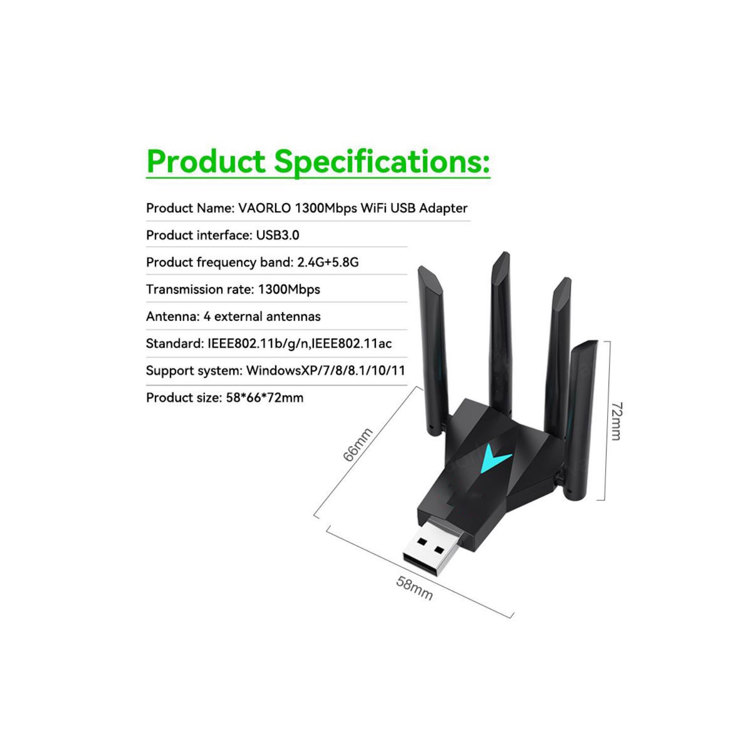 axGear USB 3.0 Wireless WiFi Network Adapter Dual Band 1300Mbps 2.4G 5GHz Receiver