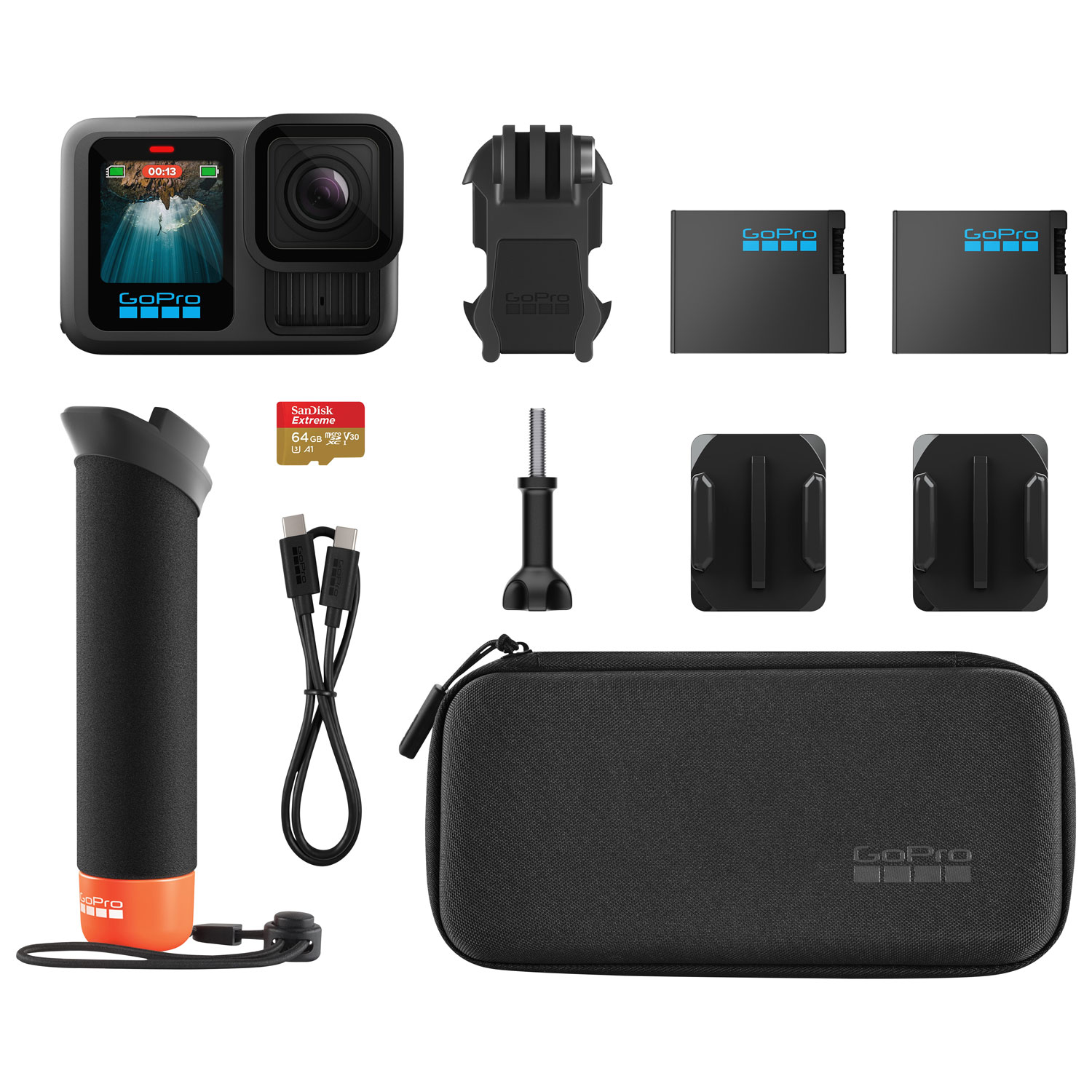 GoPro HERO13 Black Waterproof 5.3K Sports & Helmet Camera Action Bundle