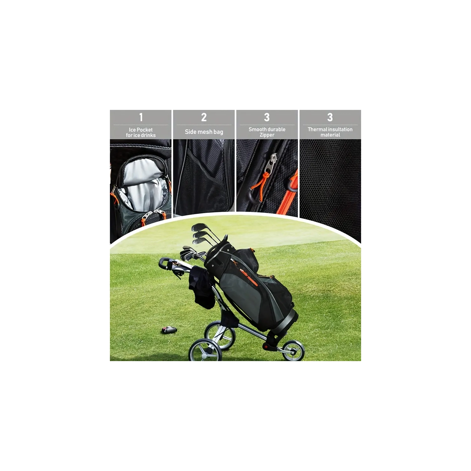 Sac de chariot de golf avec 14 séparateurs de club de golf, 4,6&nbsp;lb/2,1&nbsp;kg léger et étanche avec poignées et housse imperméable pour hommes