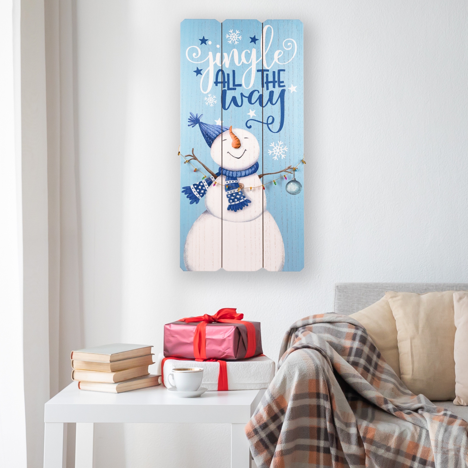 Affiche murale de Noël en bois « vive le sens », 23,5 po, bleu et blanc