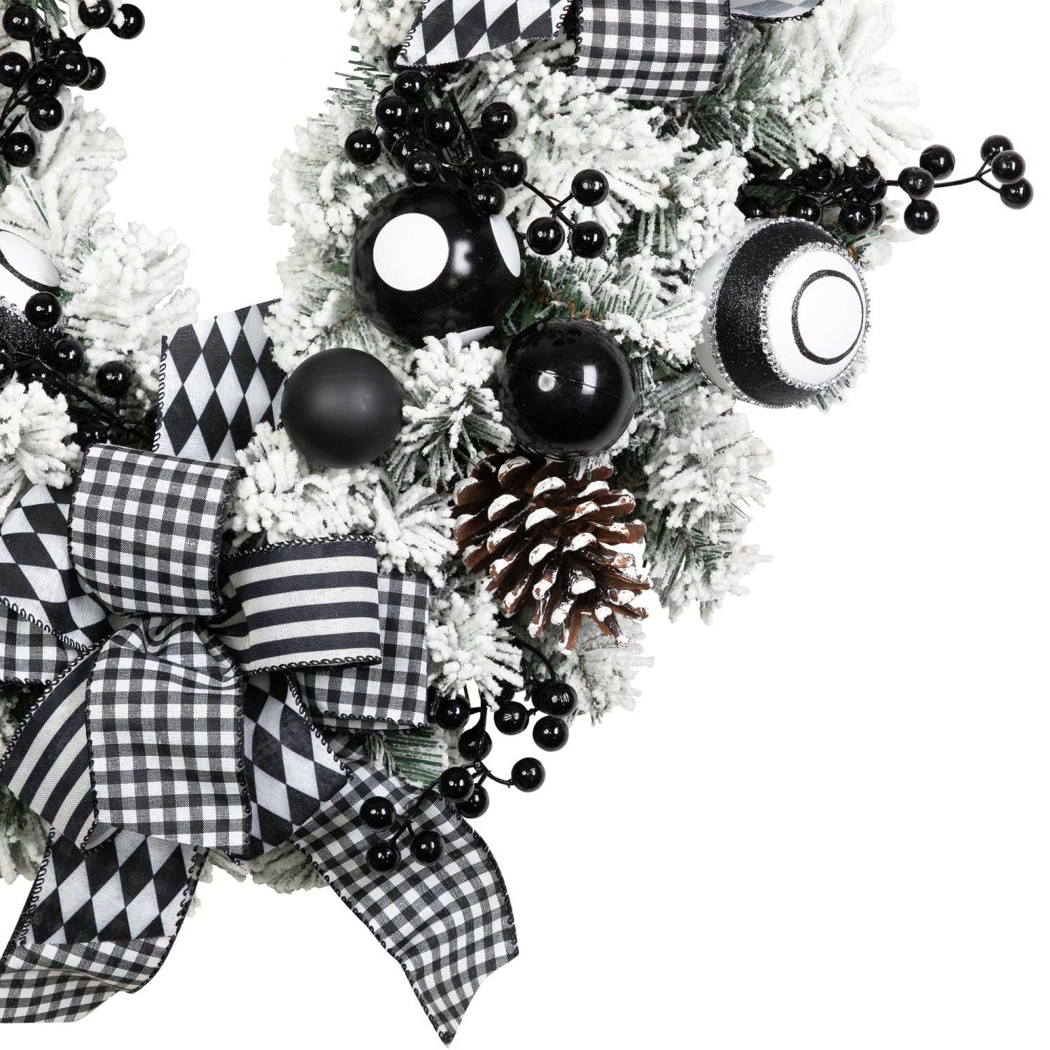 Flocked Pine with Harlequin Bows and Ornaments Christmas Wreath - 24" - Unlit