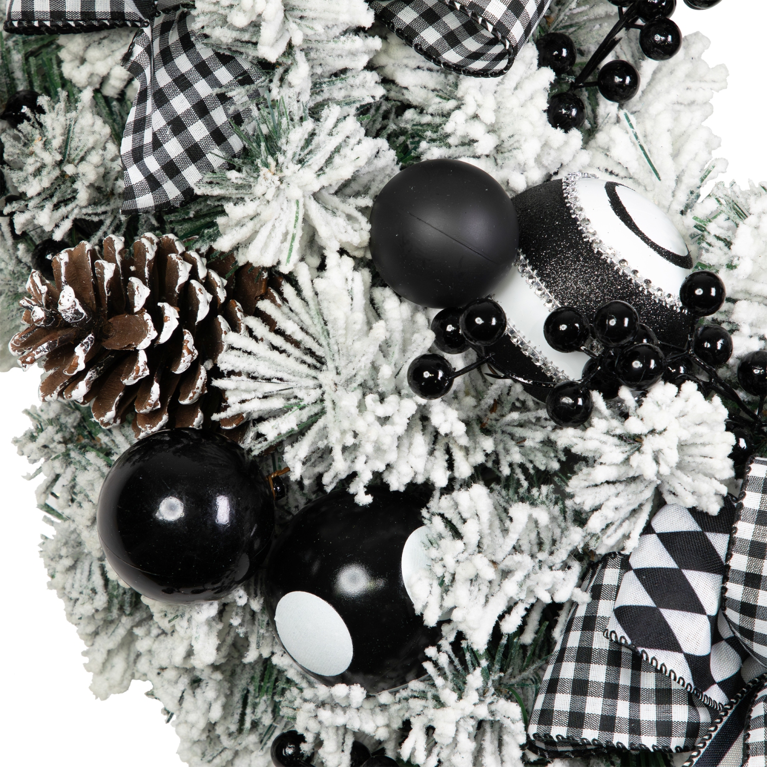 Flocked Pine with Harlequin Bows and Ornaments Christmas Wreath - 24" - Unlit