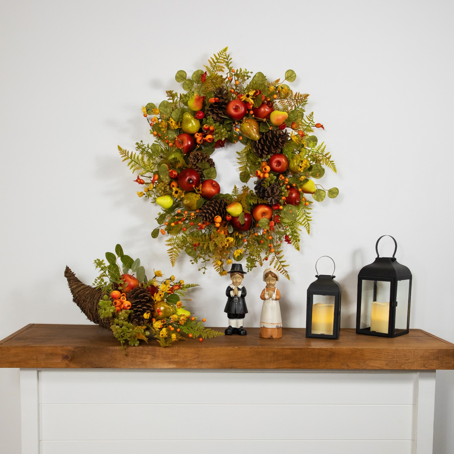 Apples, Pears and Ferns Artificial Fall Harvest Wreath - 26"