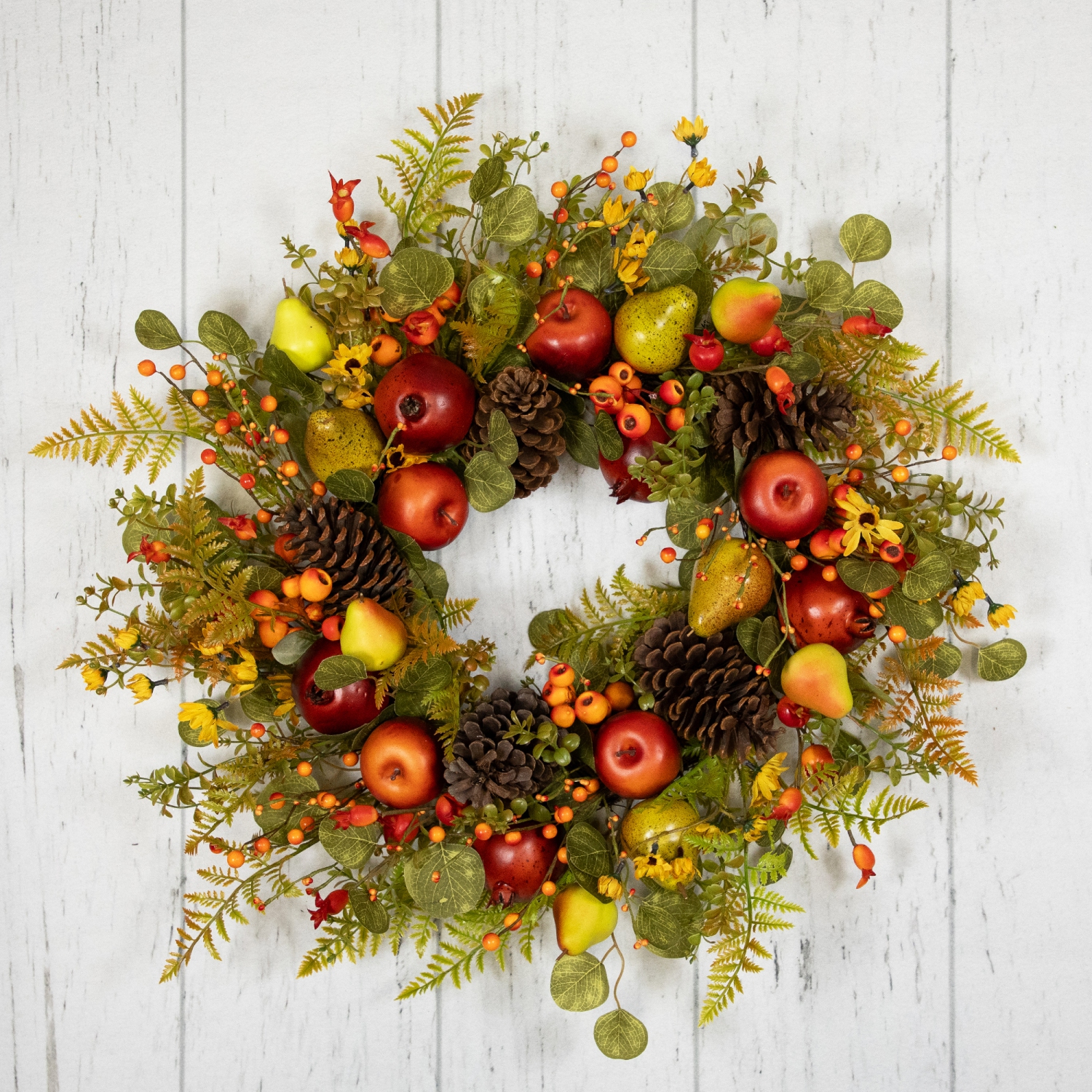 Apples, Pears and Ferns Artificial Fall Harvest Wreath - 26"