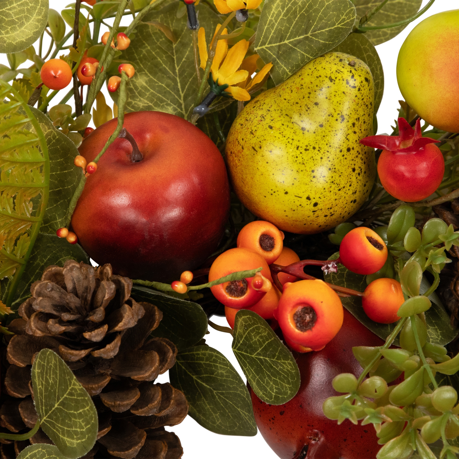 Apples, Pears and Ferns Artificial Fall Harvest Wreath - 26"