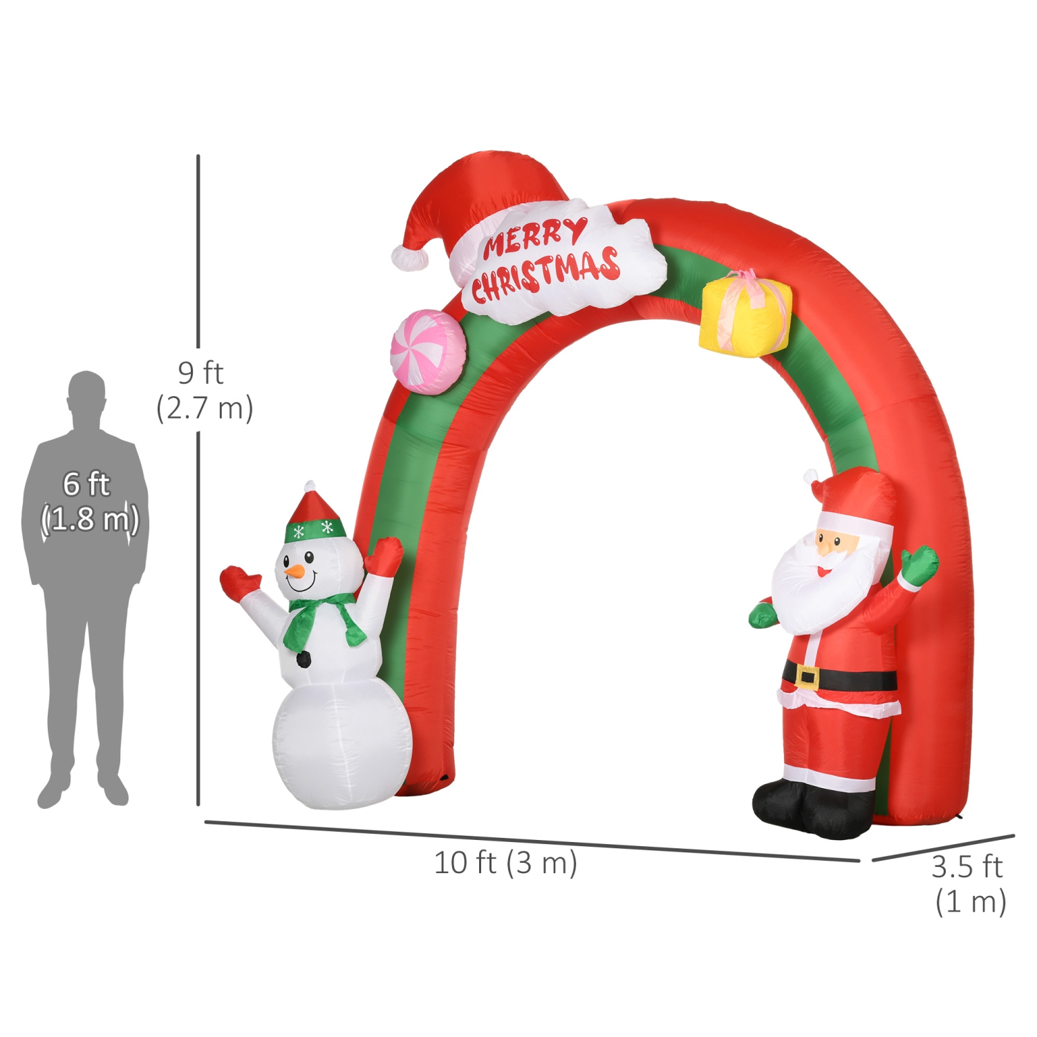 HOMCOM 9ft Giant Christmas Inflatables Archway with Santa Claus and Snowman, Blow-Up LED Yard Christmas Decor, Waterproof
