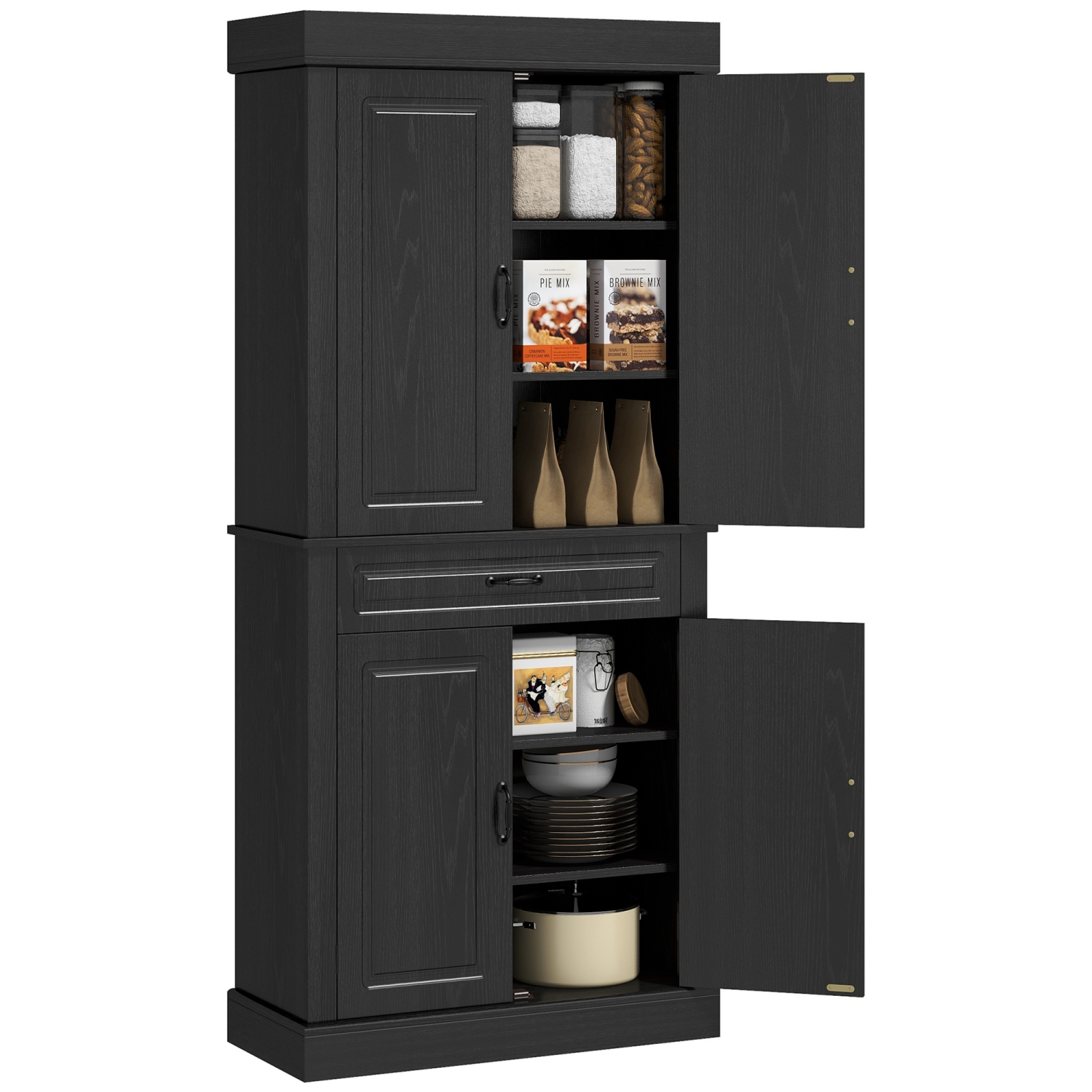 HOMCOM 71" Tall Kitchen Pantry Cabinet, Freestanding Kitchen Buffet Cabinet with Doors and Shelves, Distressed Black
