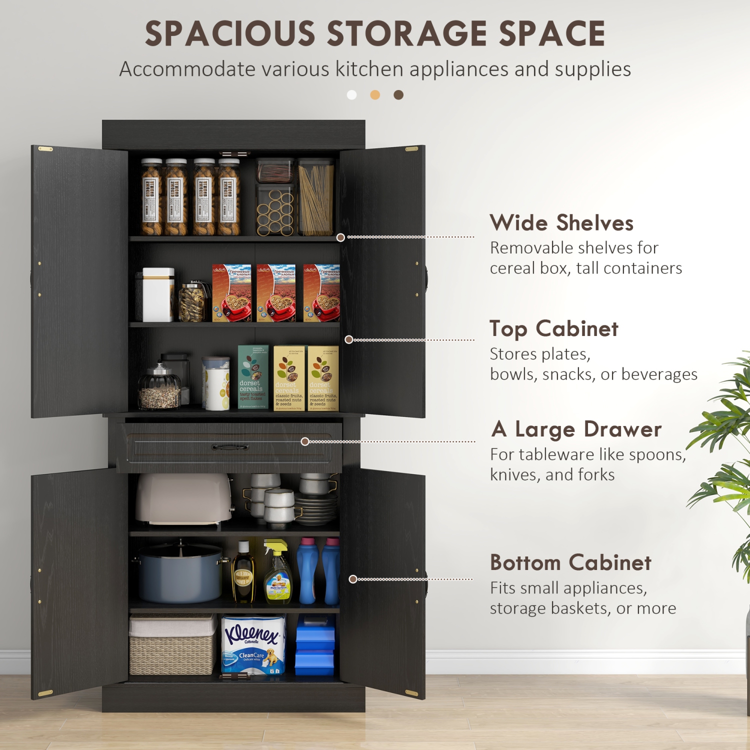 HOMCOM 71" Tall Kitchen Pantry Cabinet, Freestanding Kitchen Buffet Cabinet with Doors and Shelves, Distressed Black