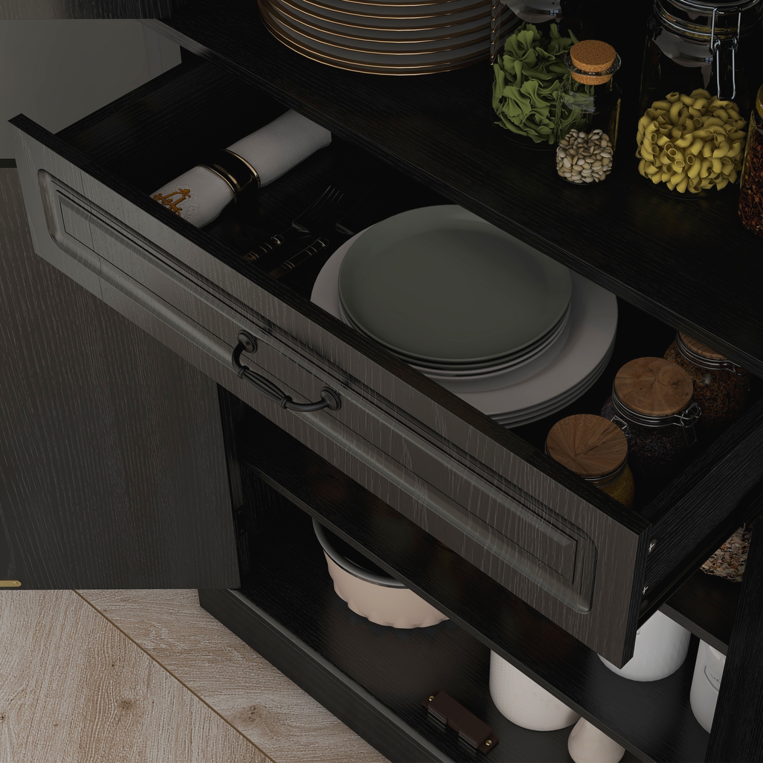 HOMCOM 71" Tall Kitchen Pantry Cabinet, Freestanding Kitchen Buffet Cabinet with Doors and Shelves, Distressed Black