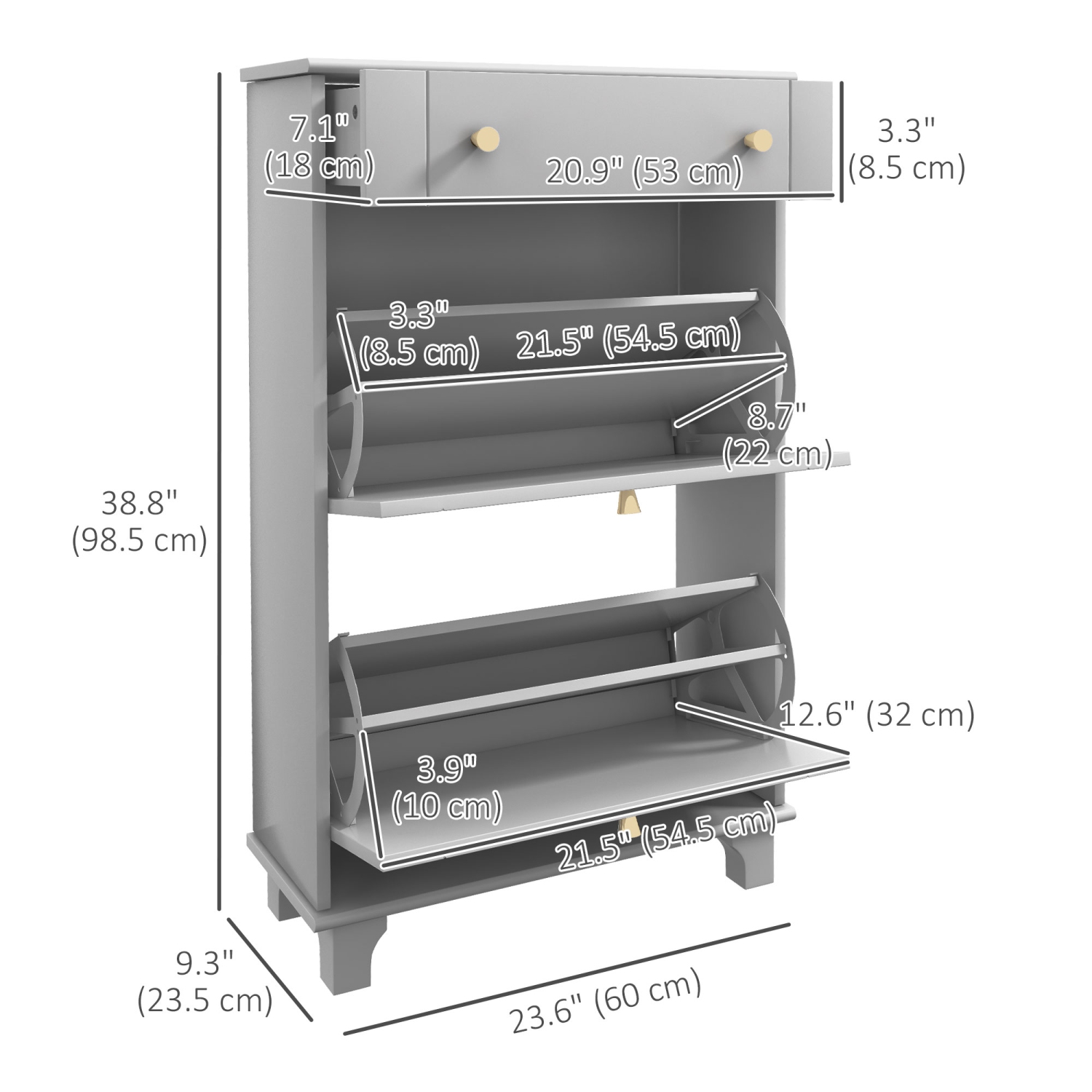 HOMCOM Narrow Shoe Cabinet with 2 Flip Drawers, Modern Shoe Storage Cabinet with Adjustable Shelves for Entryway, Hallway, Holds 8 Pairs of Shoes,