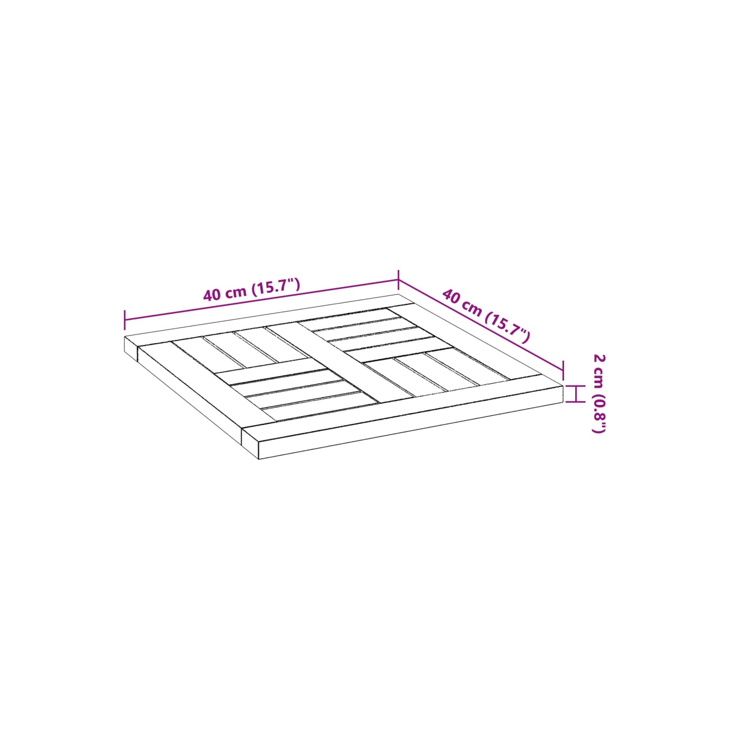 Surface de table vidaXL 40 x 40 x 40 x 40 po en acacia massif carré de 2&nbsp;cm