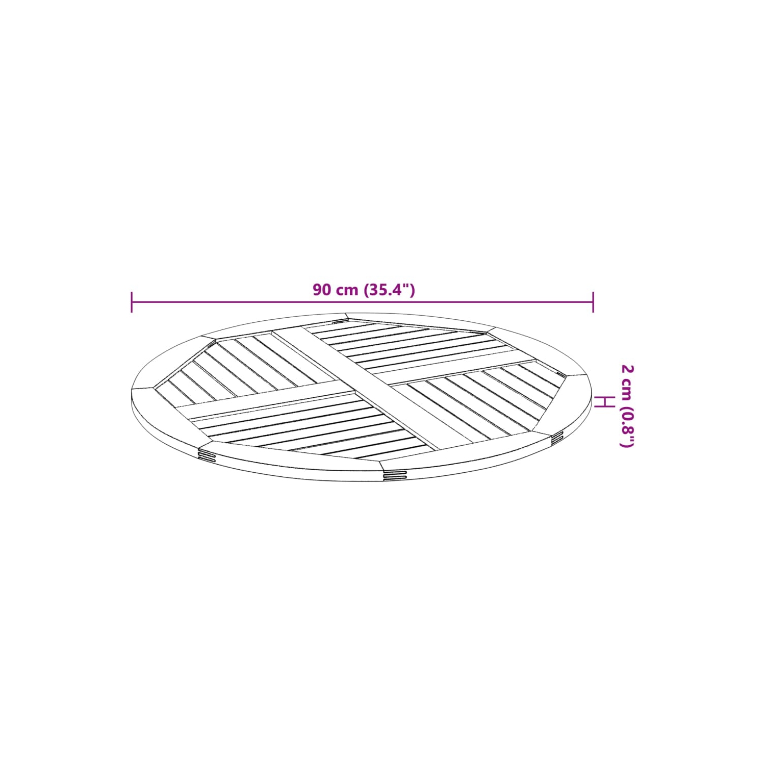 Table vidaXL Ø90x2.2&nbsp;cm ronde bois massif acacia