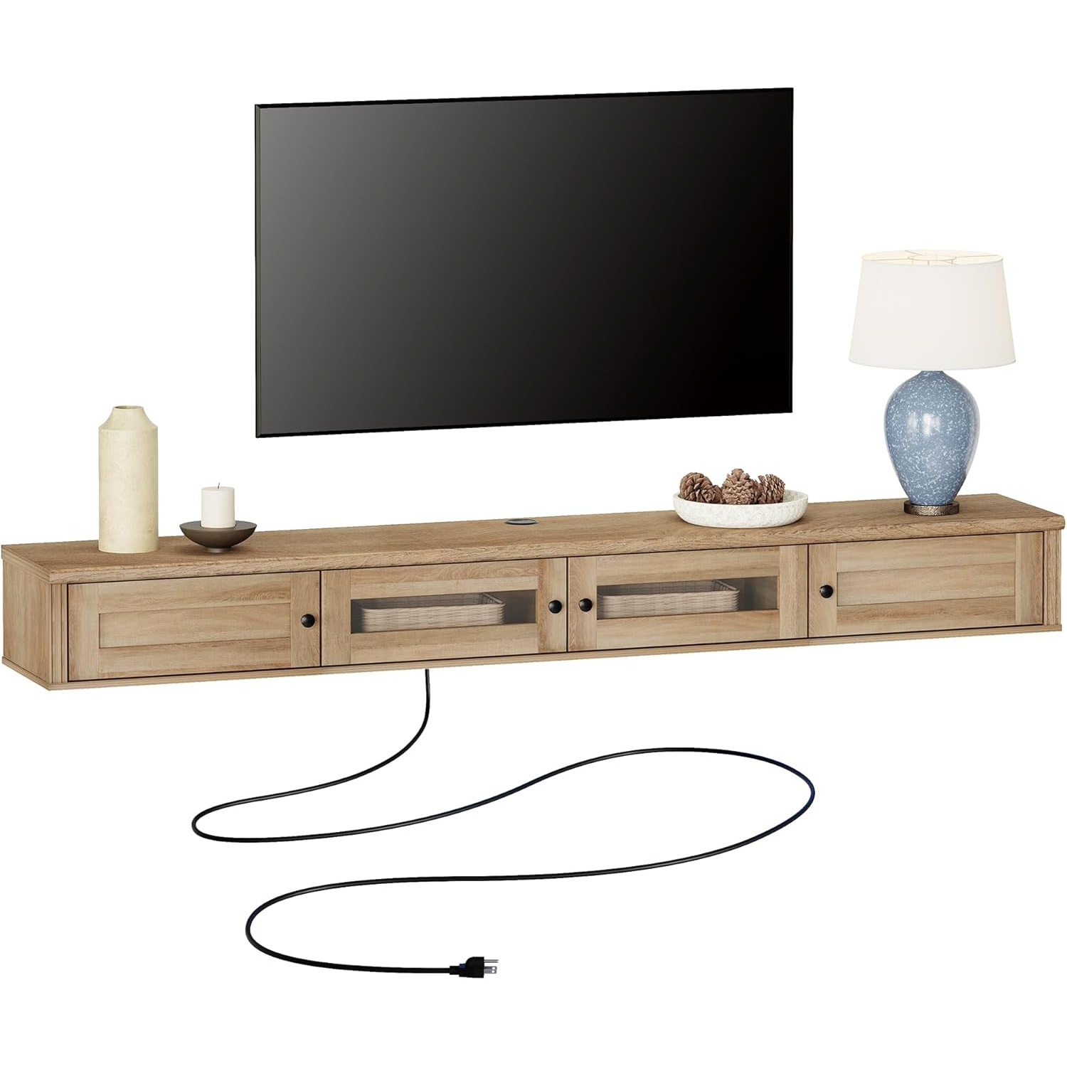 FITUEYES – Meuble flottant pour téléviseur jusqu’à 80 po, tablette flottante en bois pour téléviseur avec armoire de rangement, meuble de