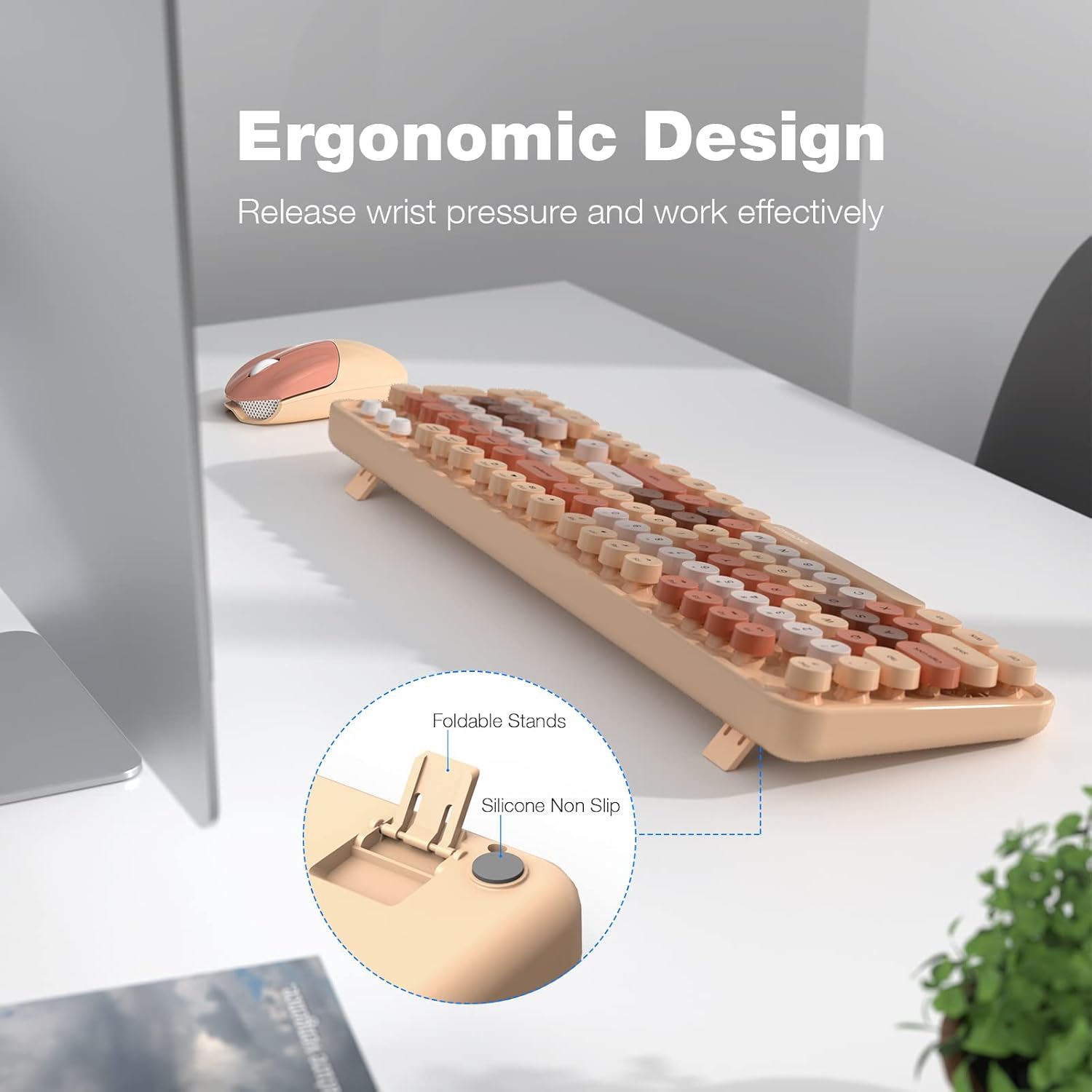 Wireless Keyboard and Mouse Combo,Full-Sized 2.4 GHz 104 Keys Typewriter Keyboard,Optical Mouse for Laptop,Desktop,Windows, Computer, Mac, Milk