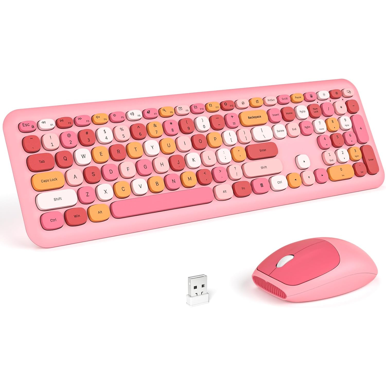 Wireless Keyboard and Mouse Combo,Full-Sized 2.4 GHz 104 Keys Typewriter Keyboard,Optical Mouse for Laptop,Desktop,Windows, Computer, Mac, Pale Pink