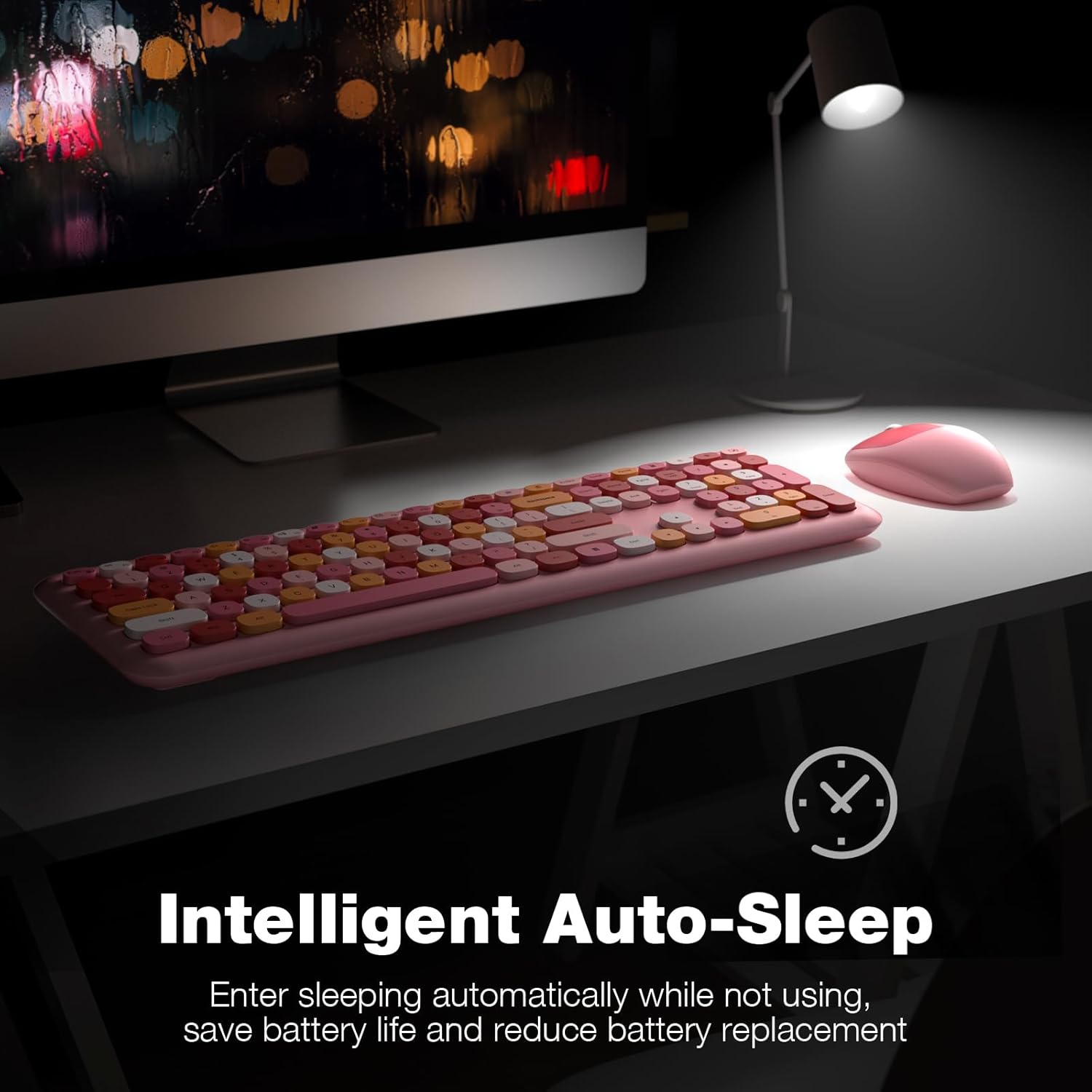 Wireless Keyboard and Mouse Combo,Full-Sized 2.4 GHz 104 Keys Typewriter Keyboard,Optical Mouse for Laptop,Desktop,Windows, Computer, Mac, Pale Pink