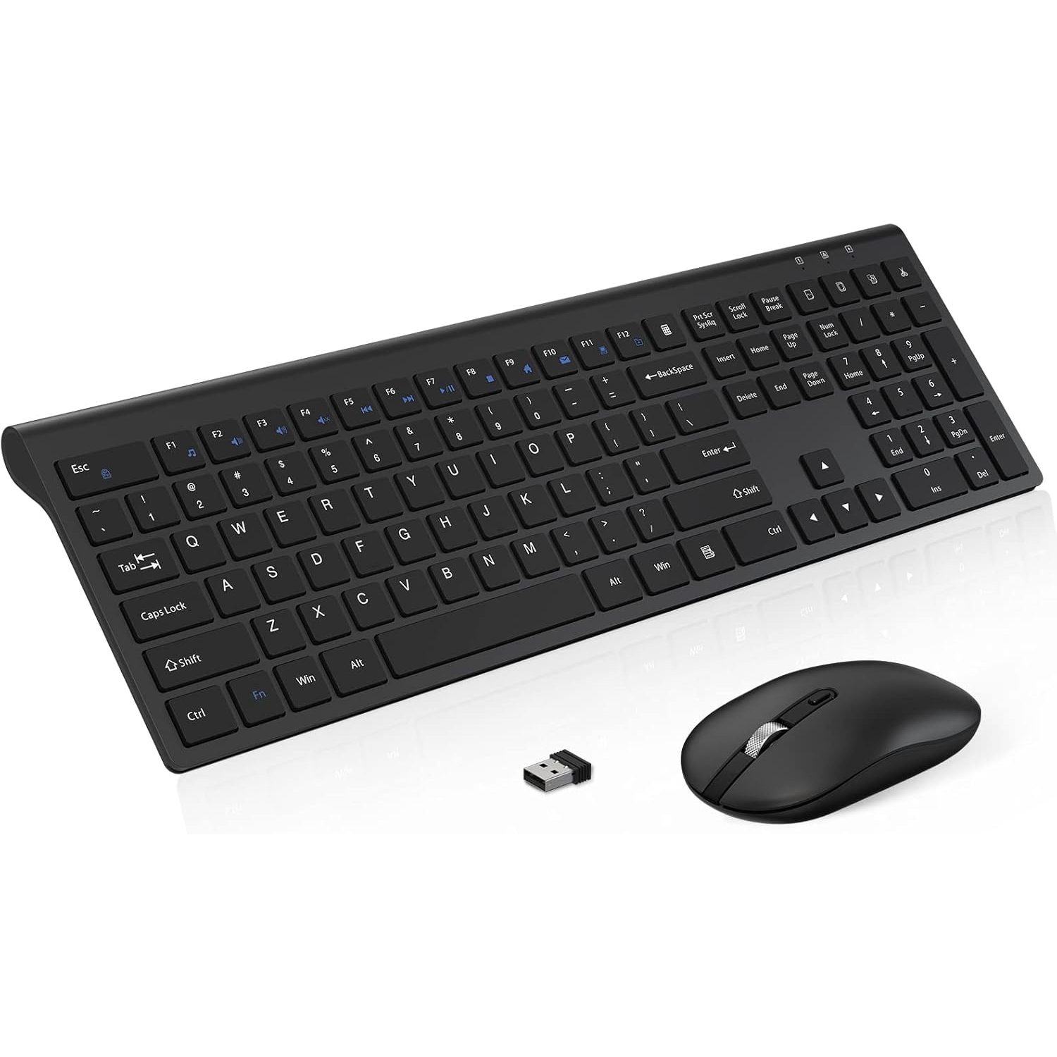 Wireless Keyboard Mouse Combo, Compact Full Size Wireless Keyboard and Mouse 2.7G Ultra-Thin for Computer, Desktop,Windows,PC,Kf31 Black