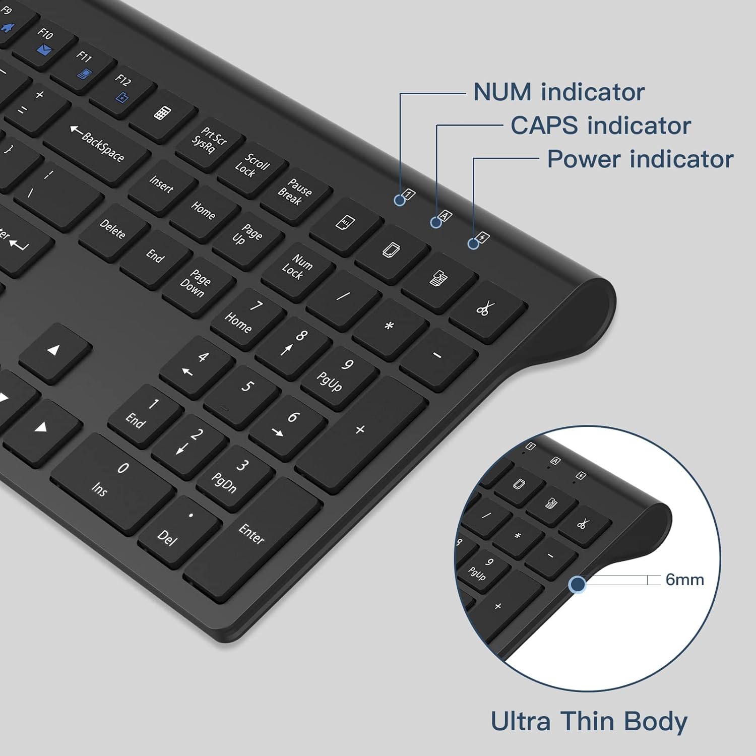 Wireless Keyboard Mouse Combo, Compact Full Size Wireless Keyboard and Mouse 2.7G Ultra-Thin for Computer, Desktop,Windows,PC,Kf31 Black