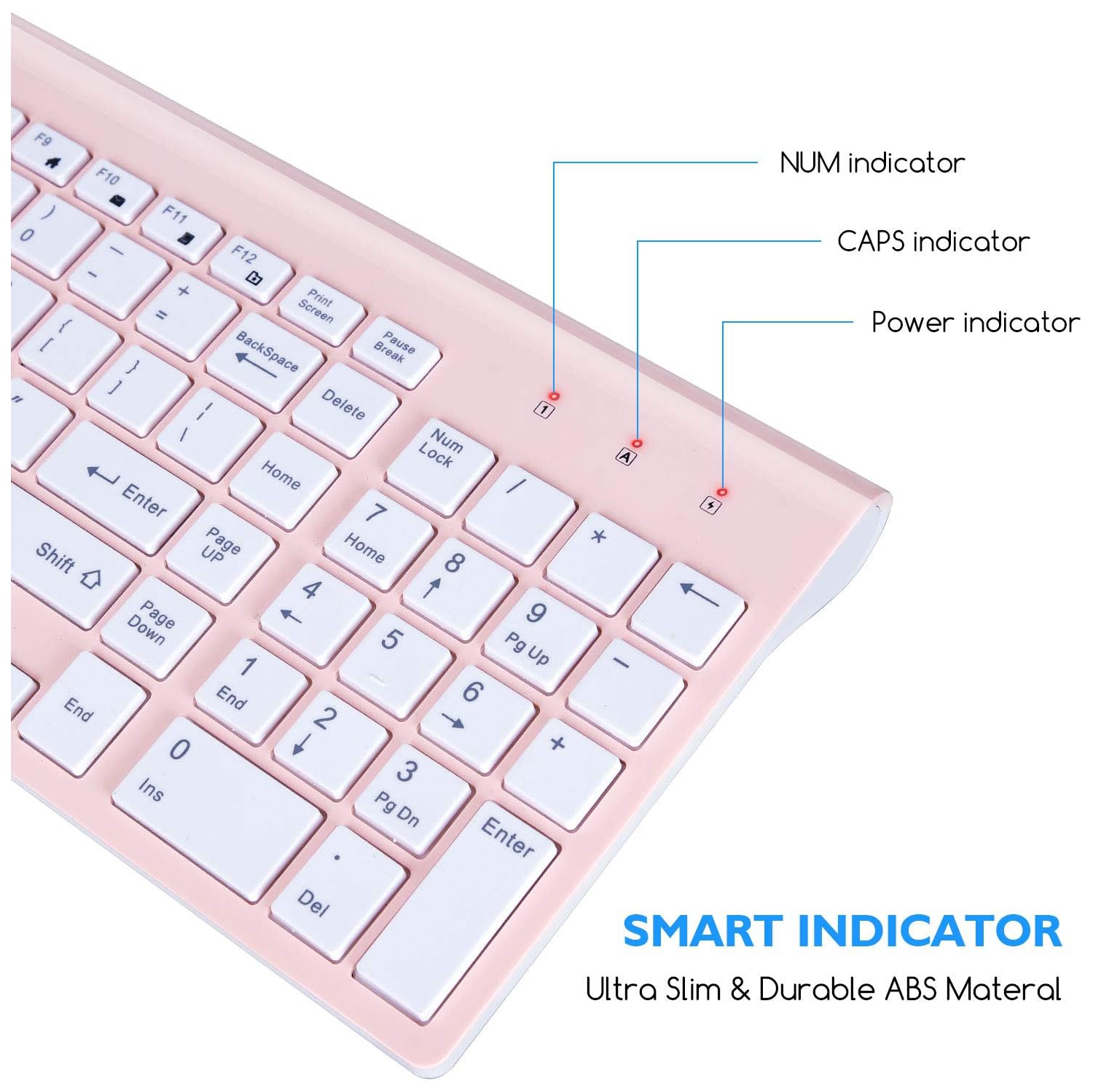 Wireless Keyboard Mouse Combo, Compact Full Size Wireless Keyboard and Mouse 2.8G Ultra-Thin for Computer, Desktop,Windows,PC,Pink