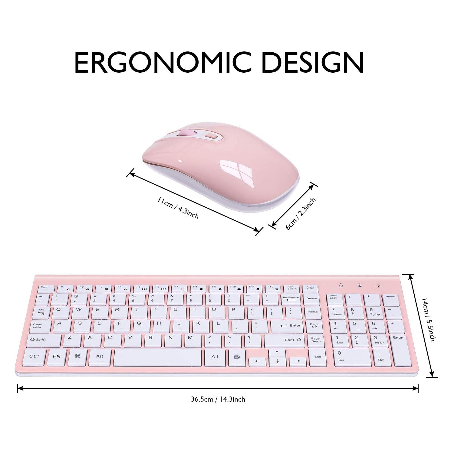 Wireless Keyboard Mouse Combo, Compact Full Size Wireless Keyboard and Mouse 2.8G Ultra-Thin for Computer, Desktop,Windows,PC,Pink
