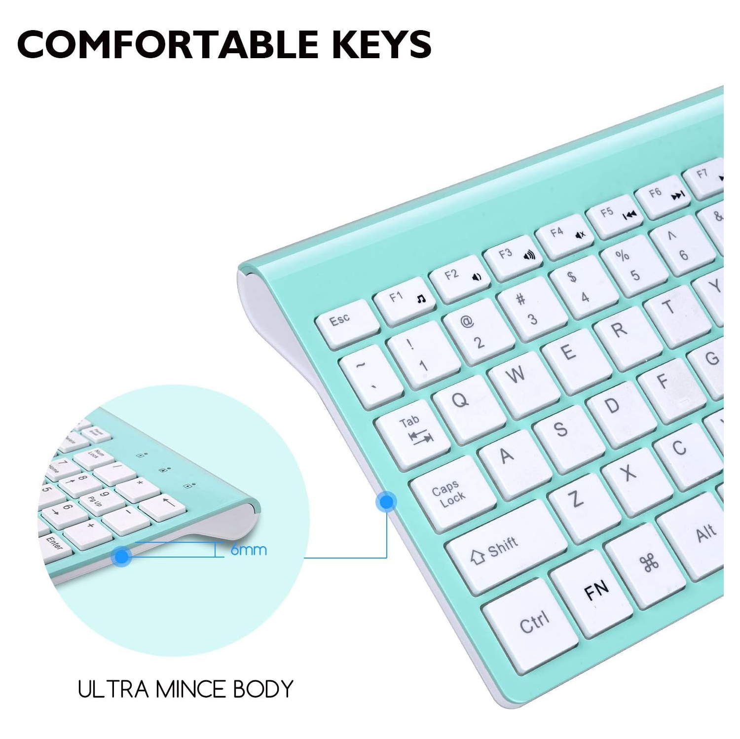 Wireless Keyboard Mouse Combo, Compact Full Size Wireless Keyboard and Mouse 2.5G Ultra-Thin for Computer, Desktop,Windows,PC, Blue