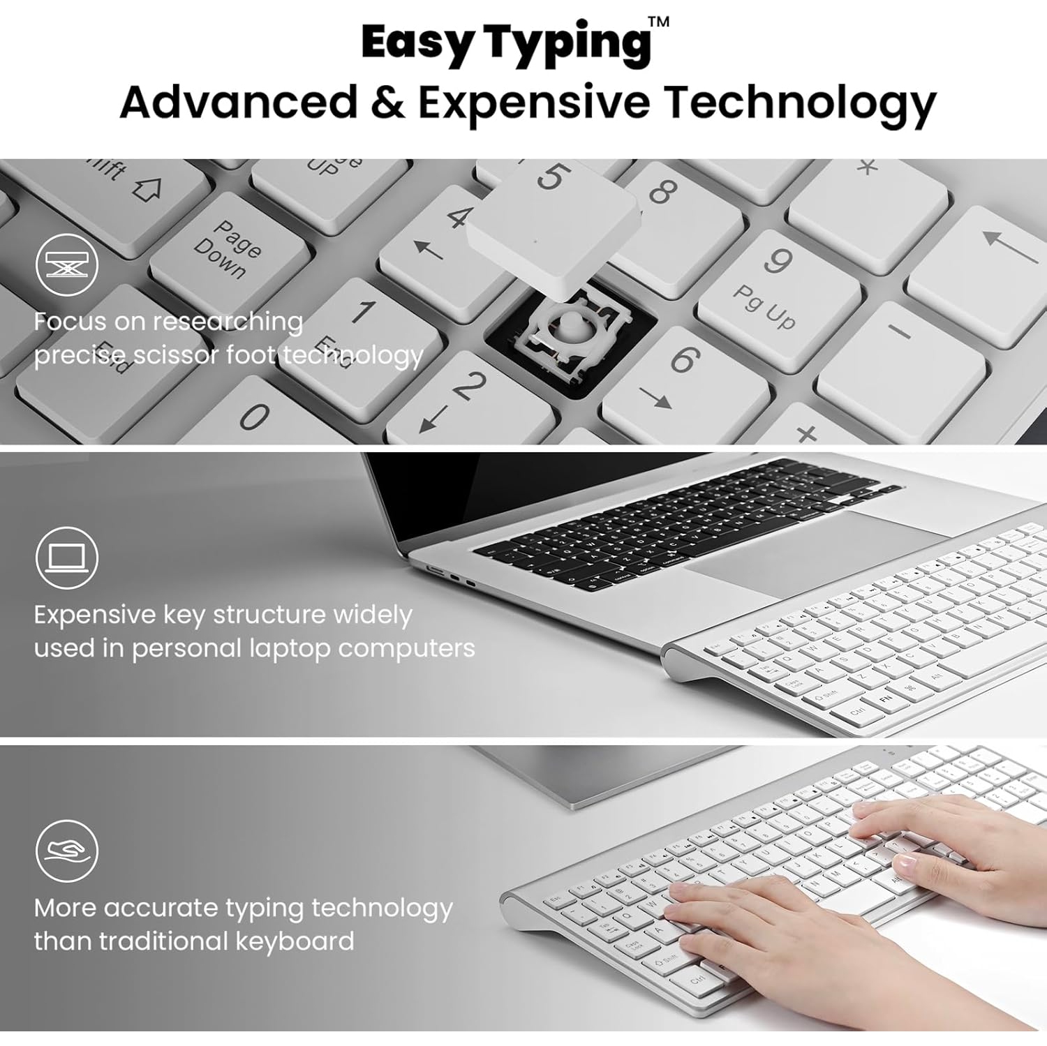 Wireless Keyboard Mouse Combo, Compact Full Size Wireless Keyboard and Mouse 2.10G Ultra-Thin for Computer, Desktop,Windows, PC,Silver