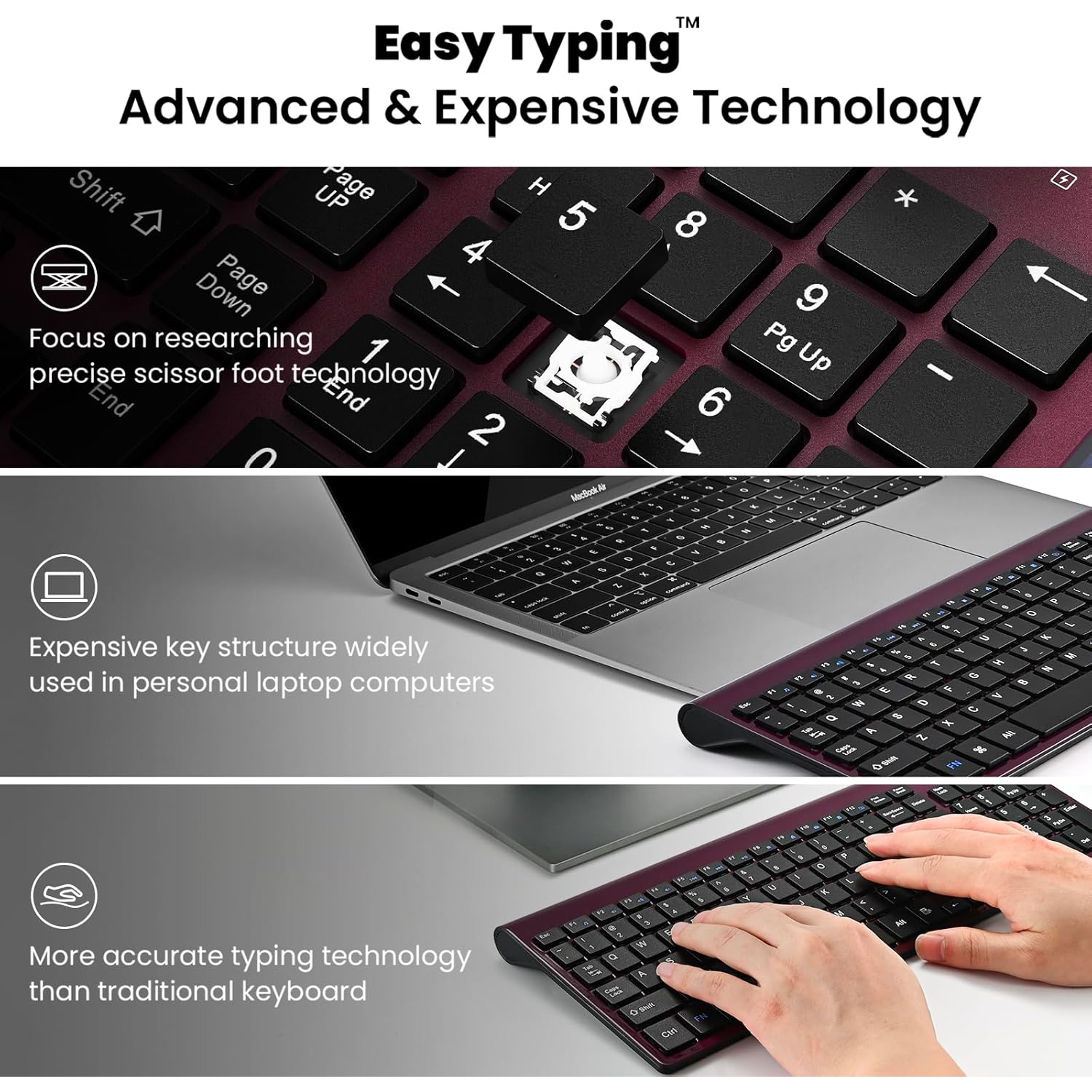 Wireless Keyboard Mouse Combo, Compact Full Size Wireless Keyboard and Mouse 2.12G Ultra-Thin for Computer, Desktop,Windows,PC, Wine Red