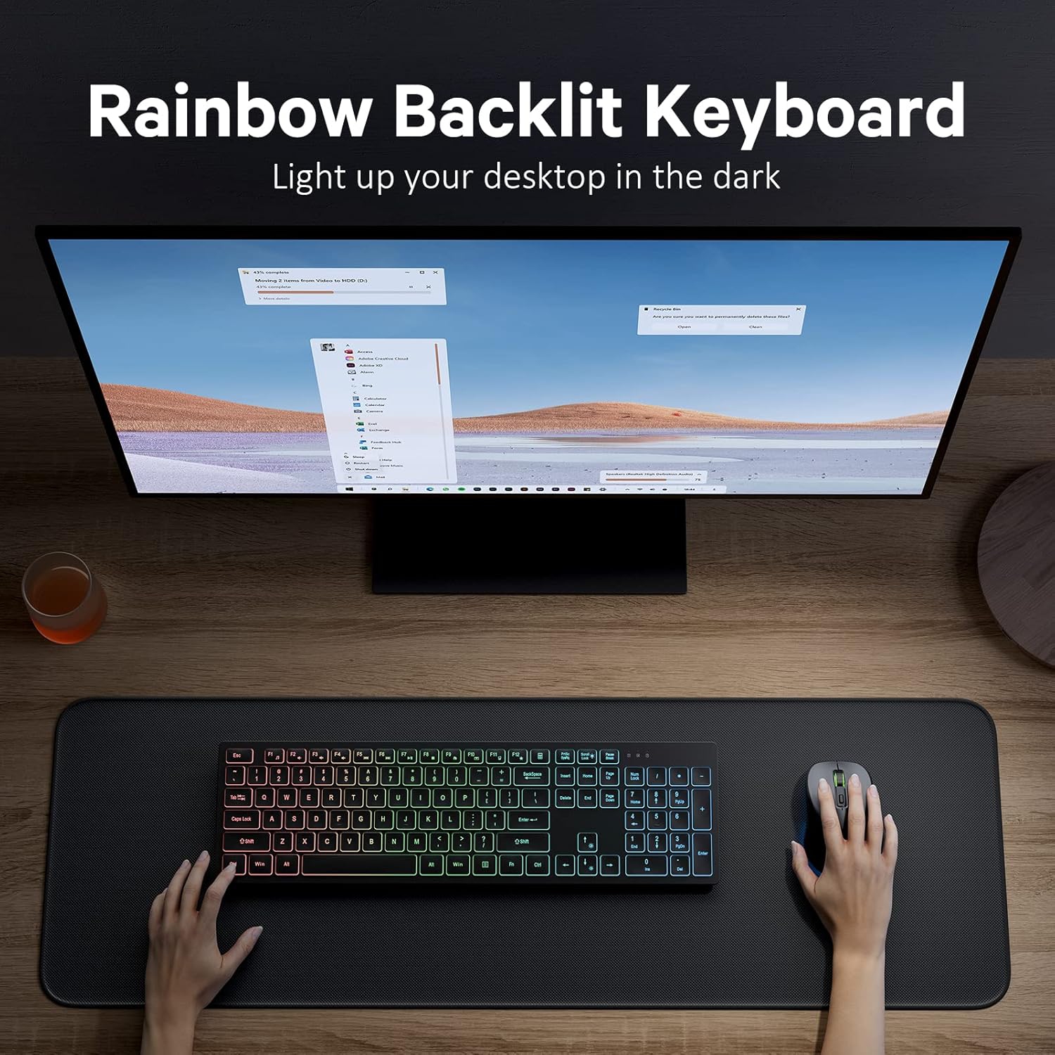 Wireless Keyboard and Mouse,Mouse with 4 Level DPI, 2.4G Keyboard Mouse with One USB Nano Receiver for Windows/Mac OS/Laptop/PC, Win Os -- Fixed