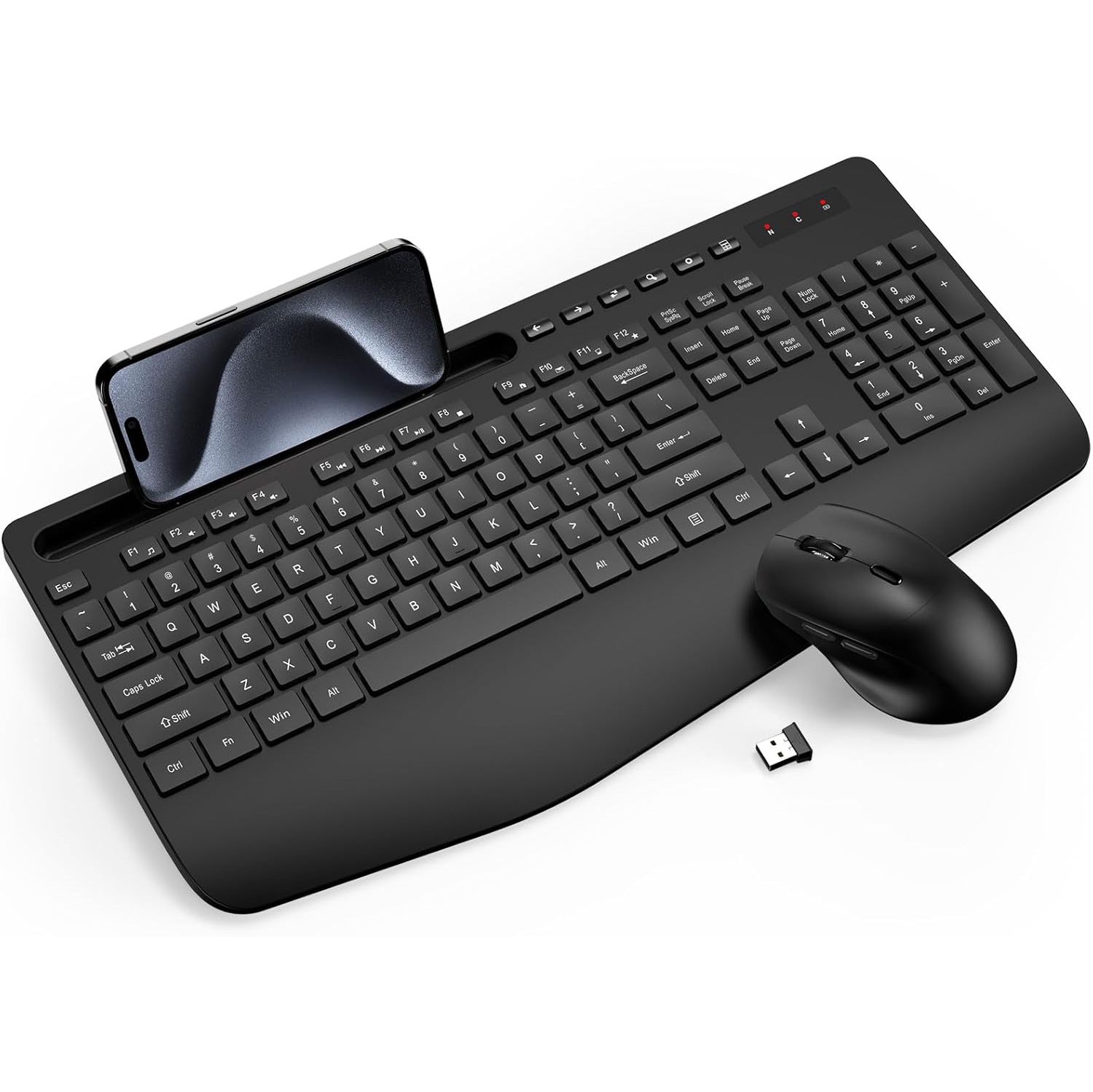 Wireless Keyboard and Mouse Combo, Full-Sized Keyboard, Silent 2.4GHz Cordless Keyboard Mouse for Laptop, PC, Mac,Computer, Windows,Black