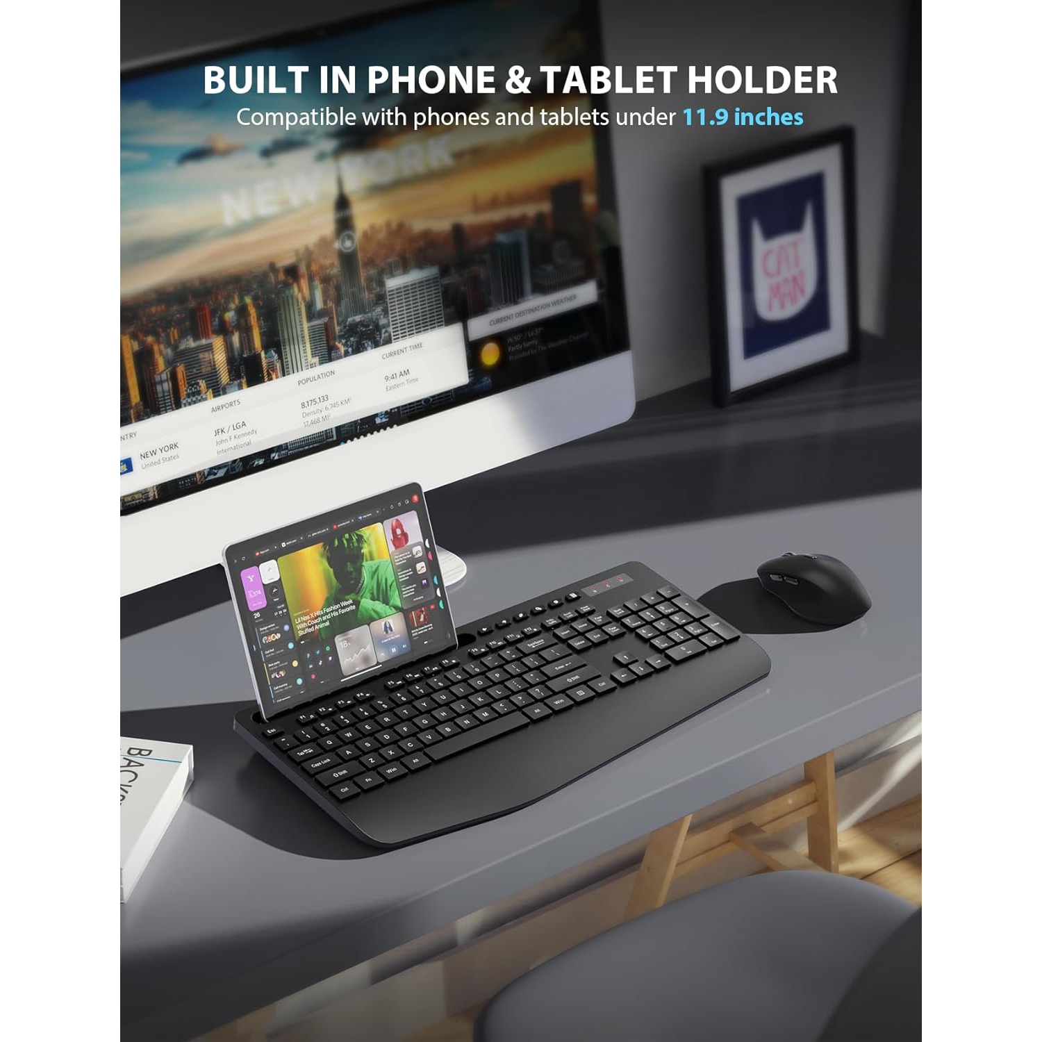 Wireless Keyboard and Mouse Combo, Full-Sized Keyboard, Silent 2.4GHz Cordless Keyboard Mouse for Laptop, PC, Mac,Computer, Windows,Black