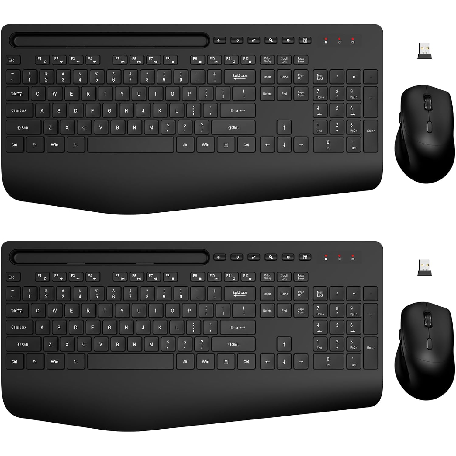 Wireless Keyboard and Mouse Combo, Full-Sized Keyboard, Silent 2.4GHz Cordless Keyboard Mouse for Laptop, PC, Mac,Computer, Windows, Black-2pack