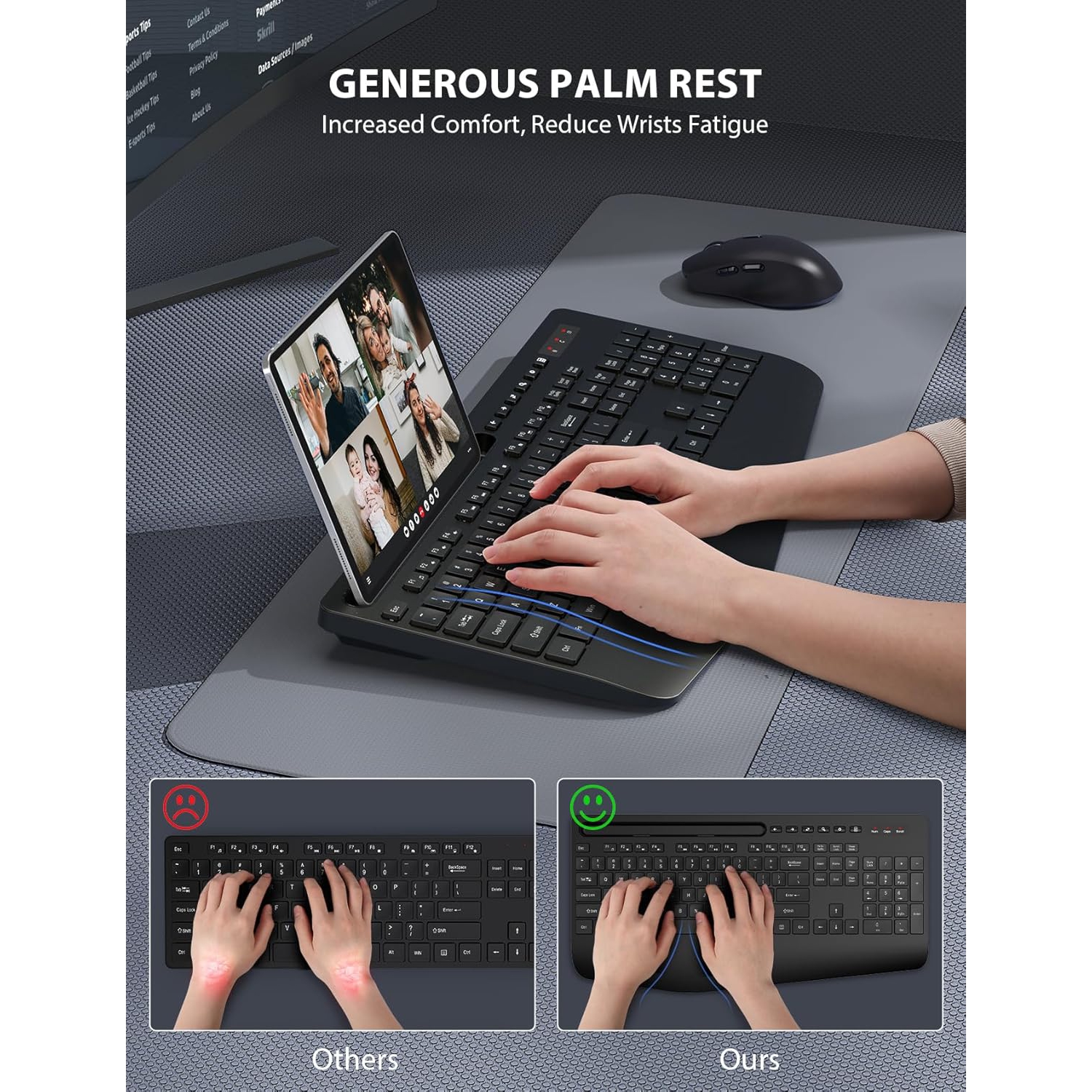 Wireless Keyboard and Mouse Combo, Full-Sized Keyboard, Silent 2.4GHz Cordless Keyboard Mouse for Laptop, PC, Mac,Computer, Windows, Black-2pack
