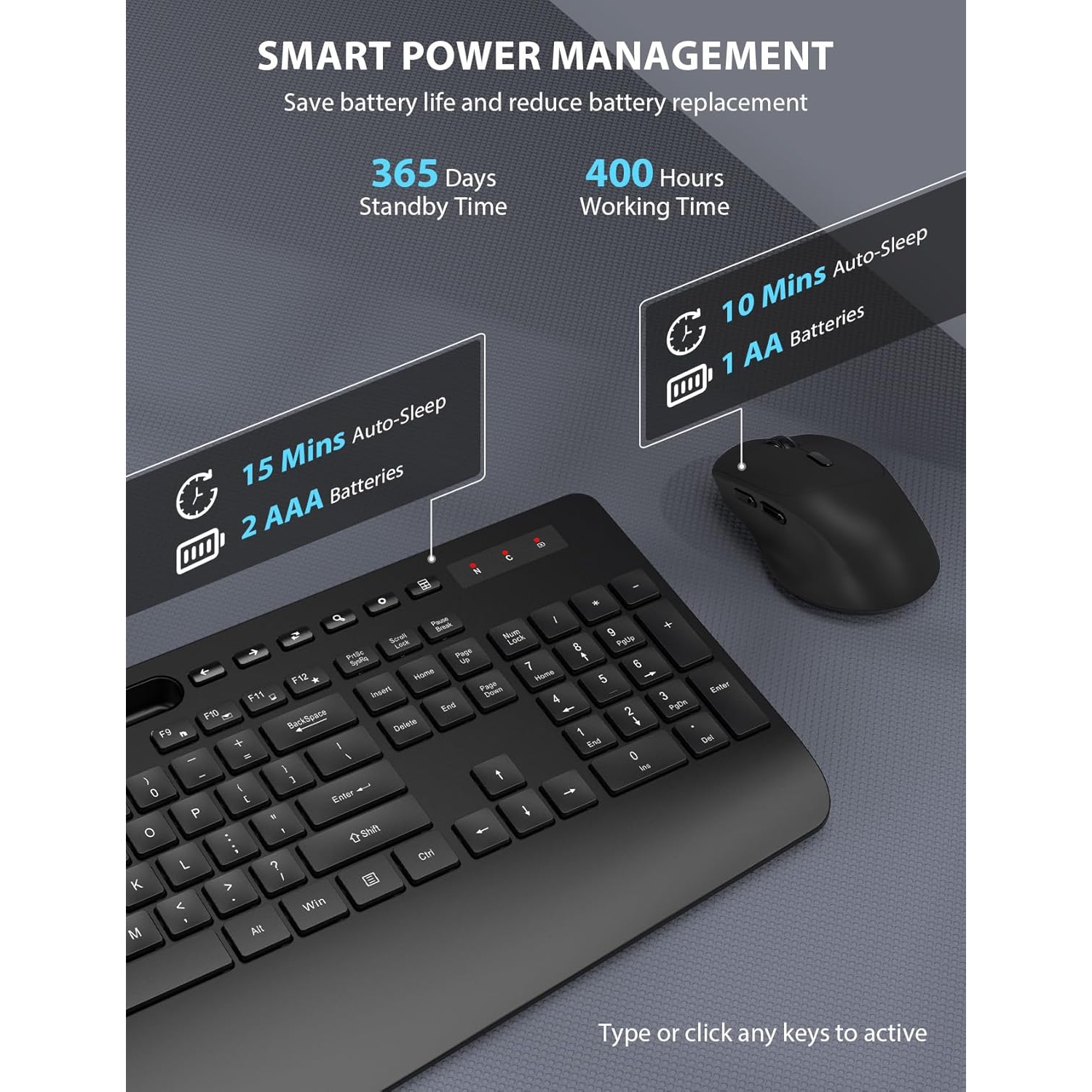 Wireless Keyboard and Mouse Combo, Full-Sized Keyboard, Silent 2.4GHz Cordless Keyboard Mouse for Laptop, PC, Mac,Computer, Windows, Black-2pack