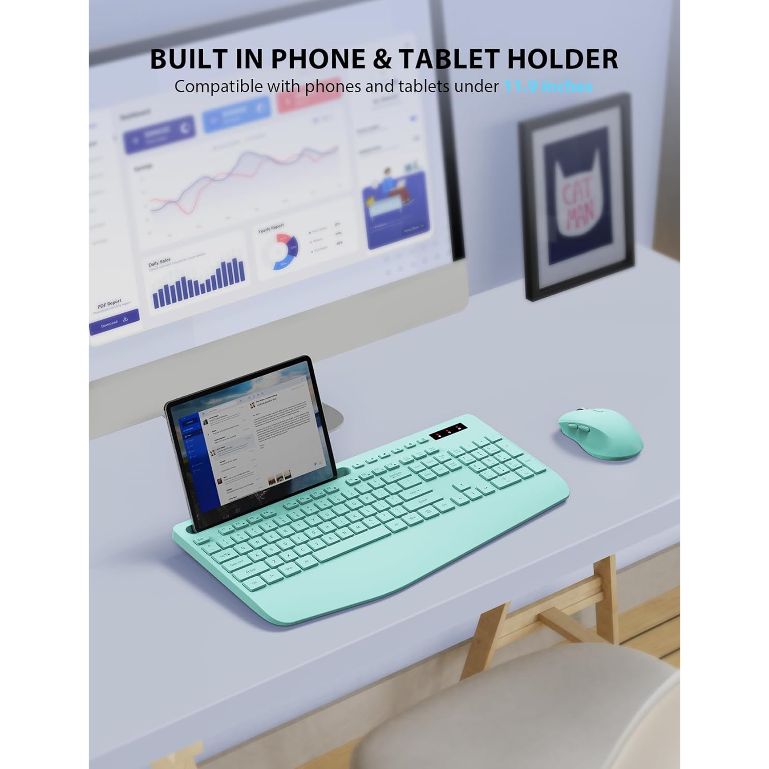 Wireless Keyboard and Mouse Combo, Full-Sized Keyboard, Silent 2.4GHz Cordless Keyboard Mouse for Laptop, PC, Mac,Computer, Windows, Green