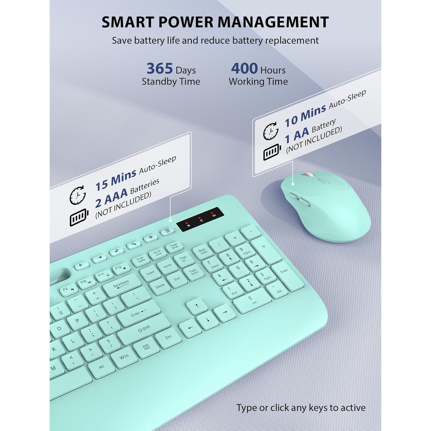 Wireless Keyboard and Mouse Combo, Full-Sized Keyboard, Silent 2.4GHz Cordless Keyboard Mouse for Laptop, PC, Mac,Computer, Windows, Green