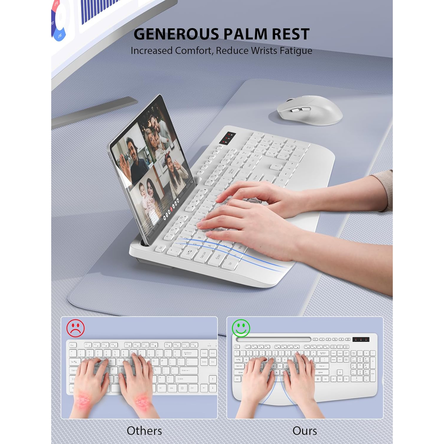 Wireless Keyboard and Mouse Combo, Full-Sized Keyboard, Silent 2.4GHz Cordless Keyboard Mouse for Laptop, PC, Mac,Computer, Windows, White