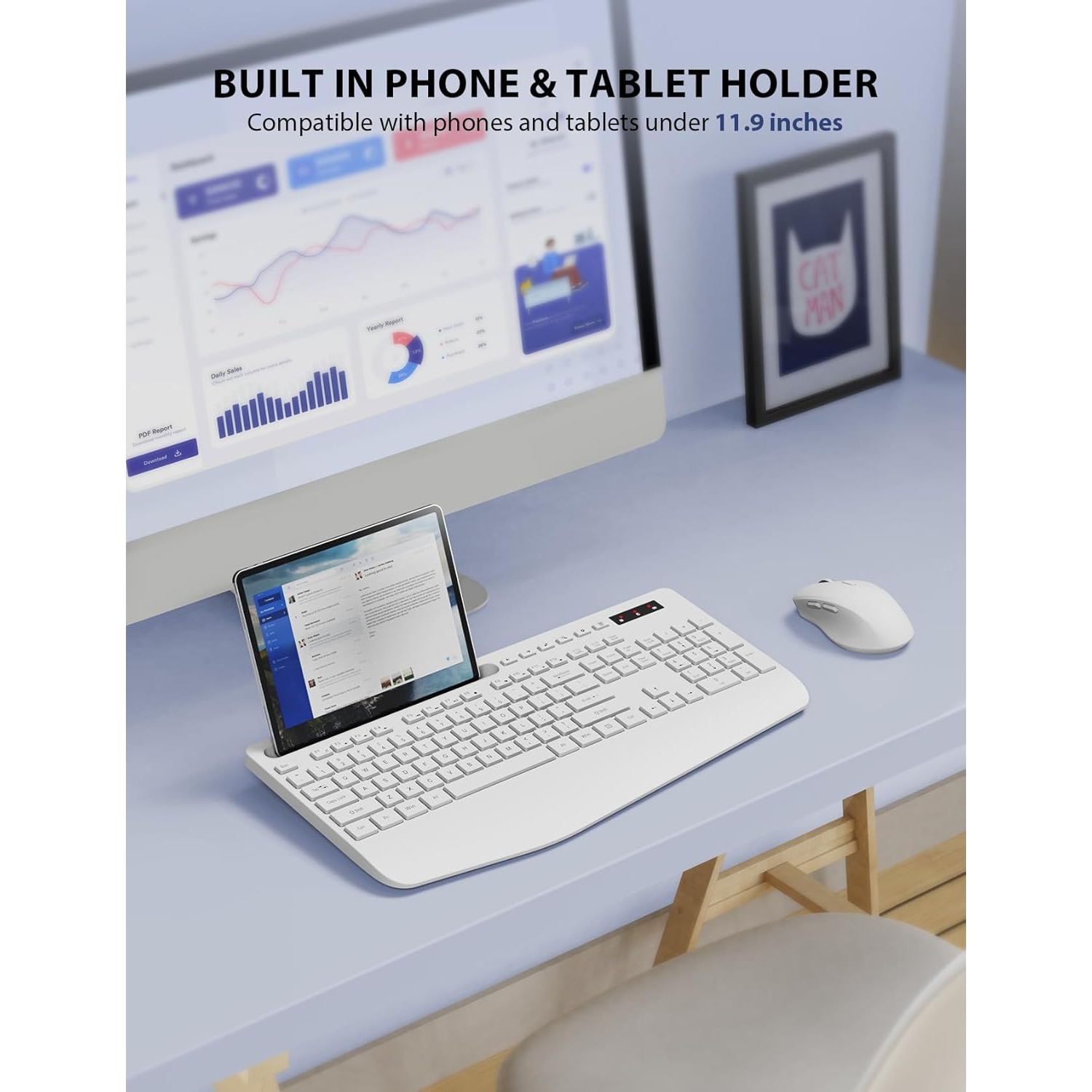 Wireless Keyboard and Mouse Combo, Full-Sized Keyboard, Silent 2.4GHz Cordless Keyboard Mouse for Laptop, PC, Mac,Computer, Windows, White